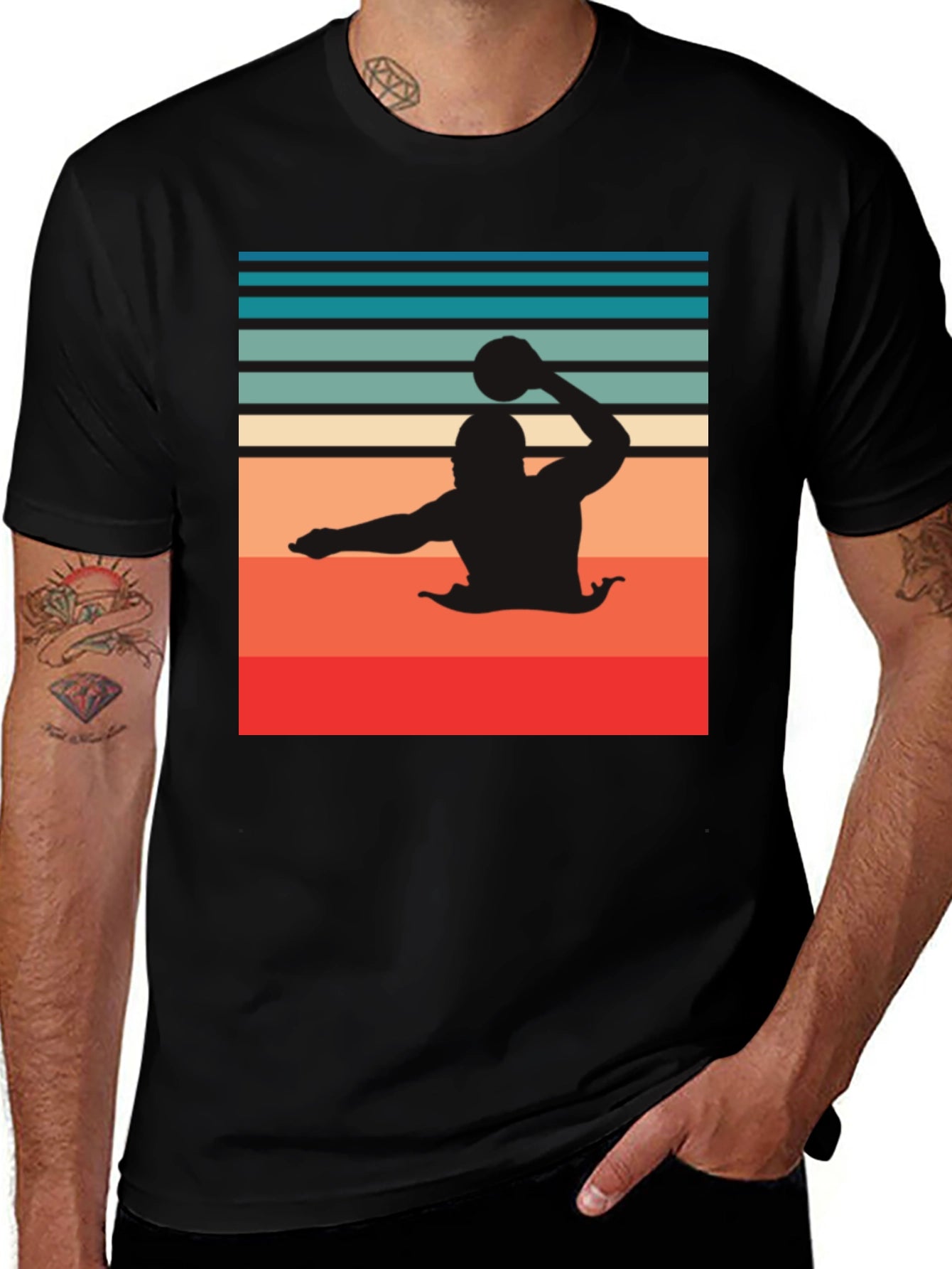 Retro Water Polo Player T-Shirt - Black