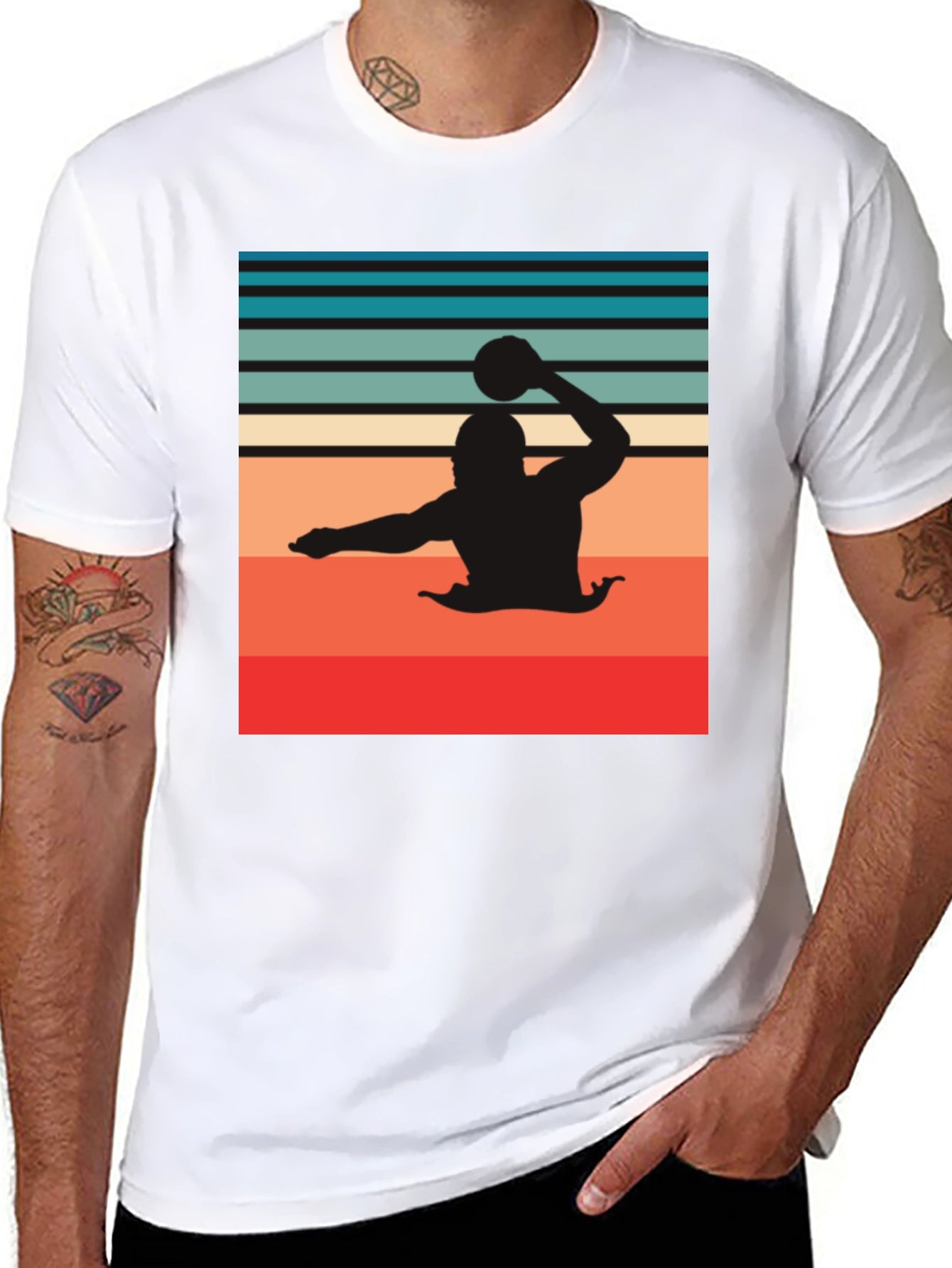 Retro Water Polo Player T-Shirt - Black