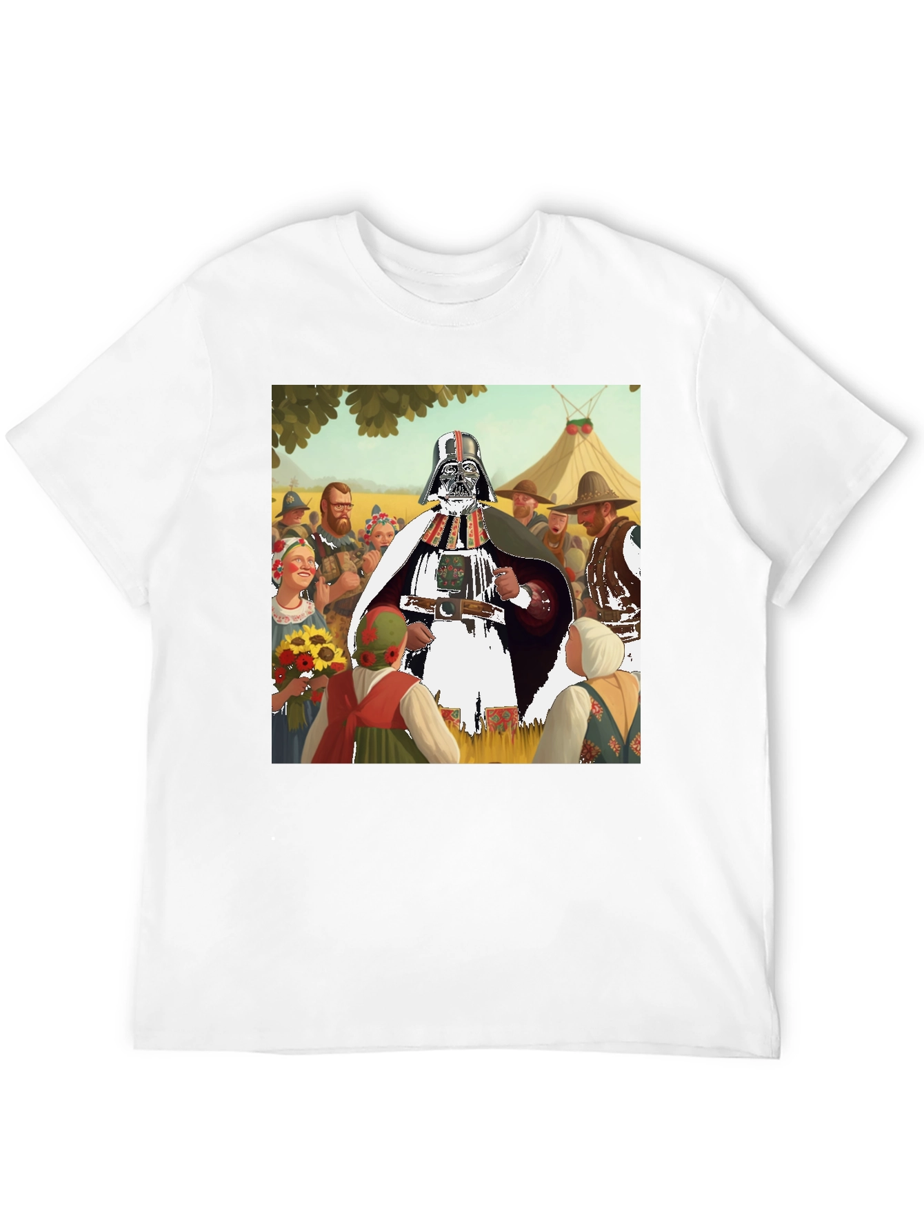 Darth Vader in Traditional Folk Art Black T-Shirt