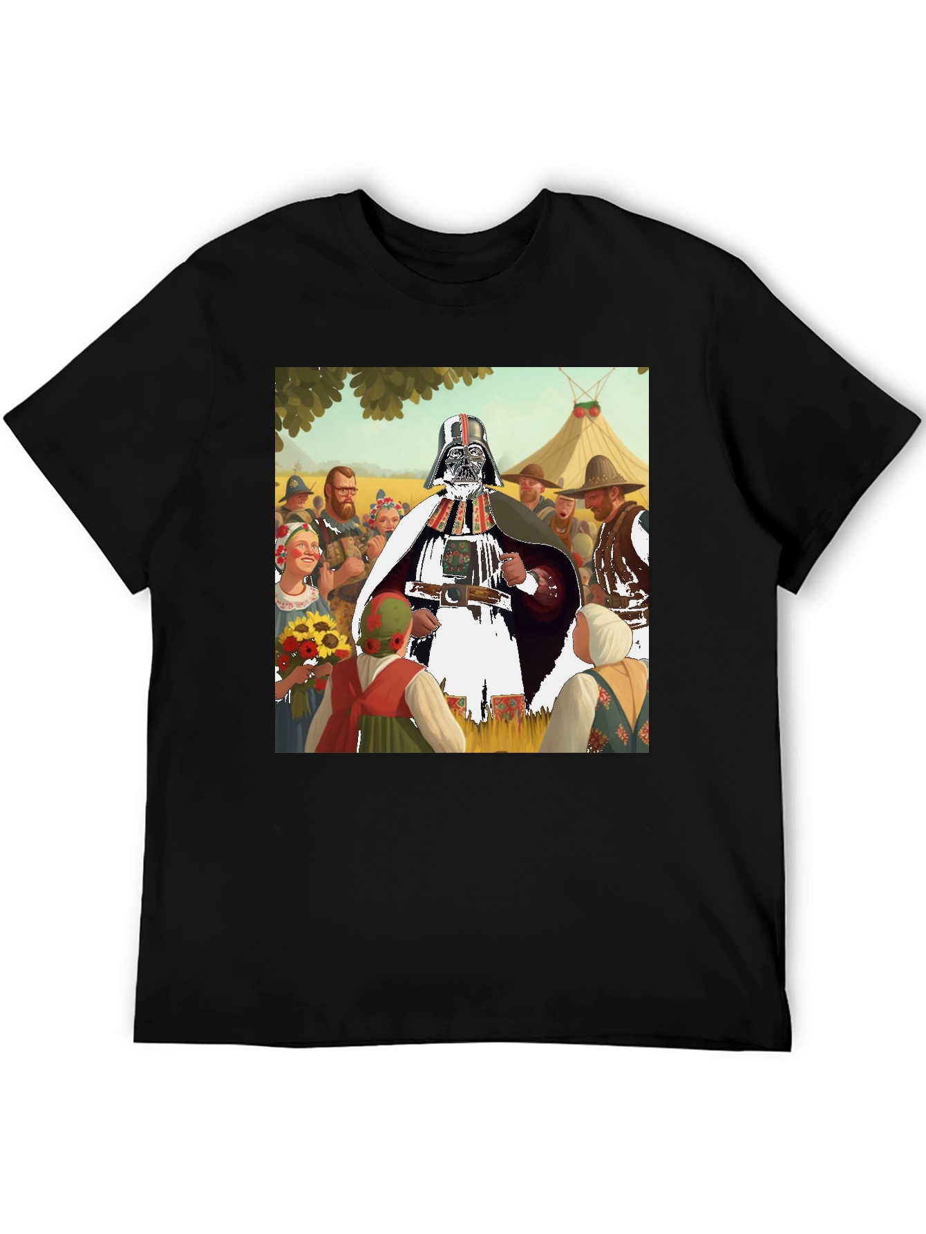 Darth Vader in Traditional Folk Art Black T-Shirt