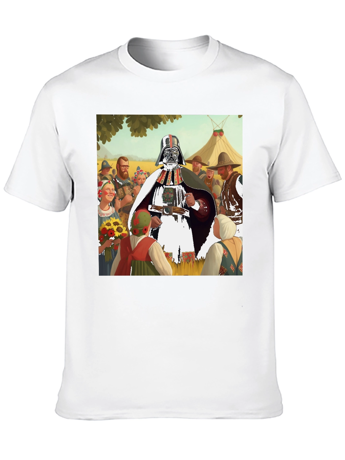 Darth Vader in Traditional Folk Art Black T-Shirt
