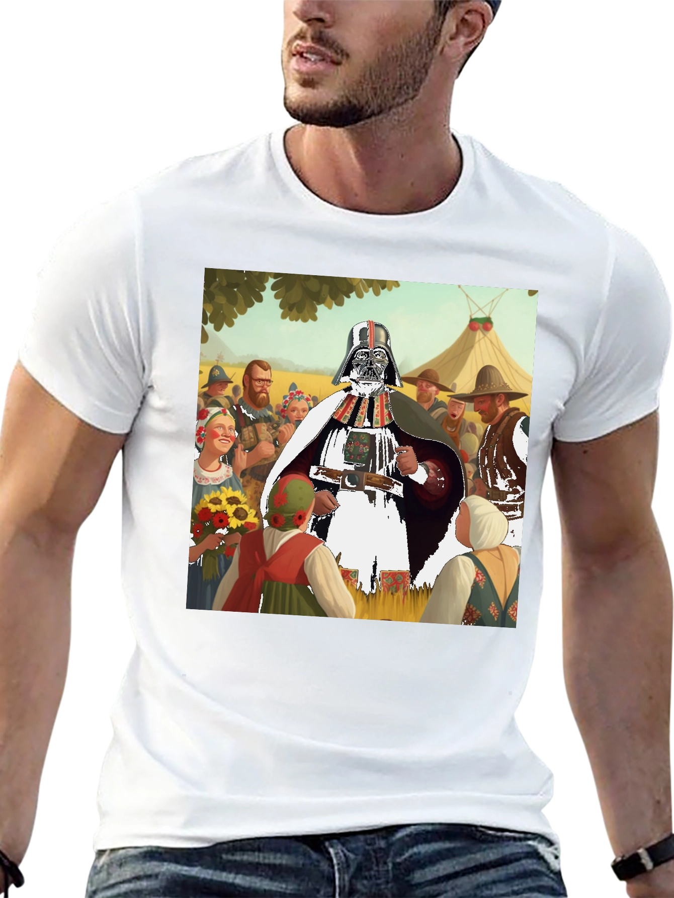 Darth Vader in Traditional Folk Art Black T-Shirt