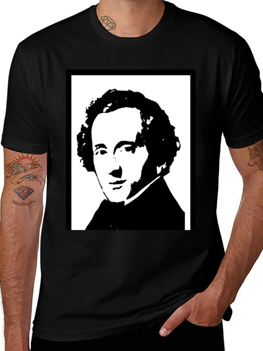 Black T-Shirt with Historical Portrait Graphic
