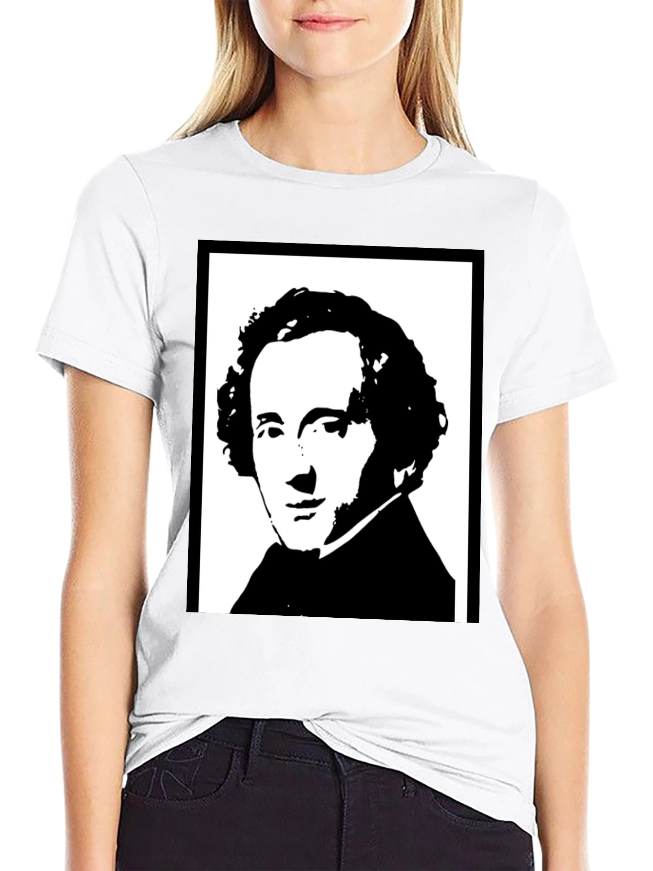 Black T-Shirt with Historical Portrait Graphic