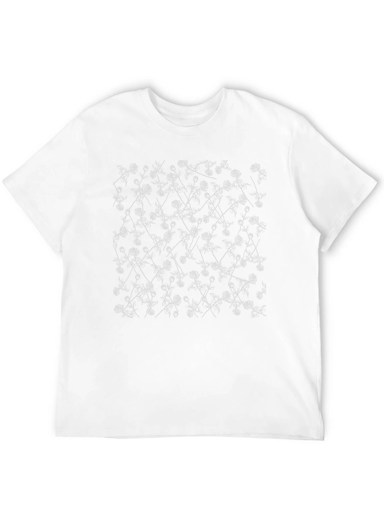 Elegant Rose Print Black T-Shirt