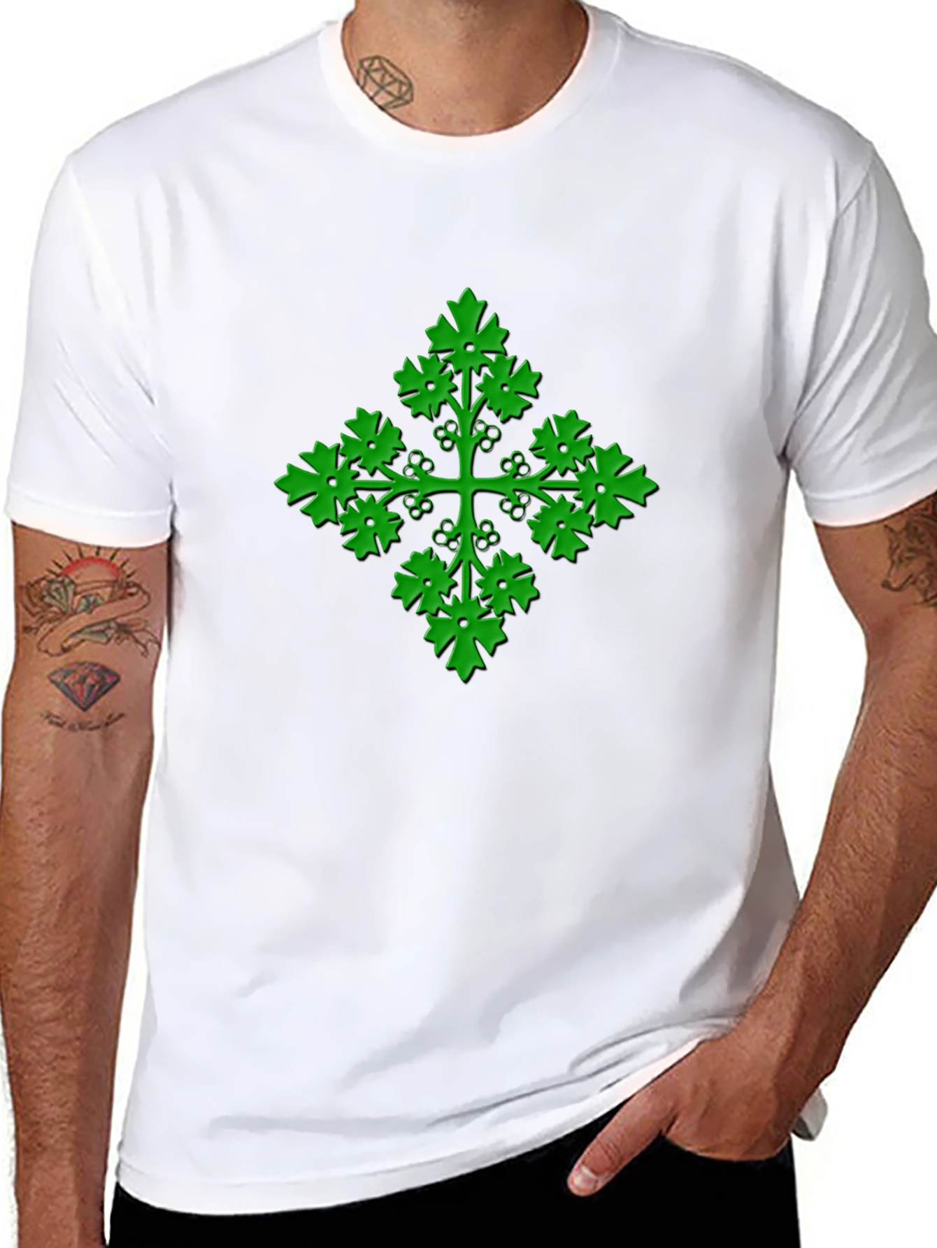 Green Leaf Cross Black T-Shirt