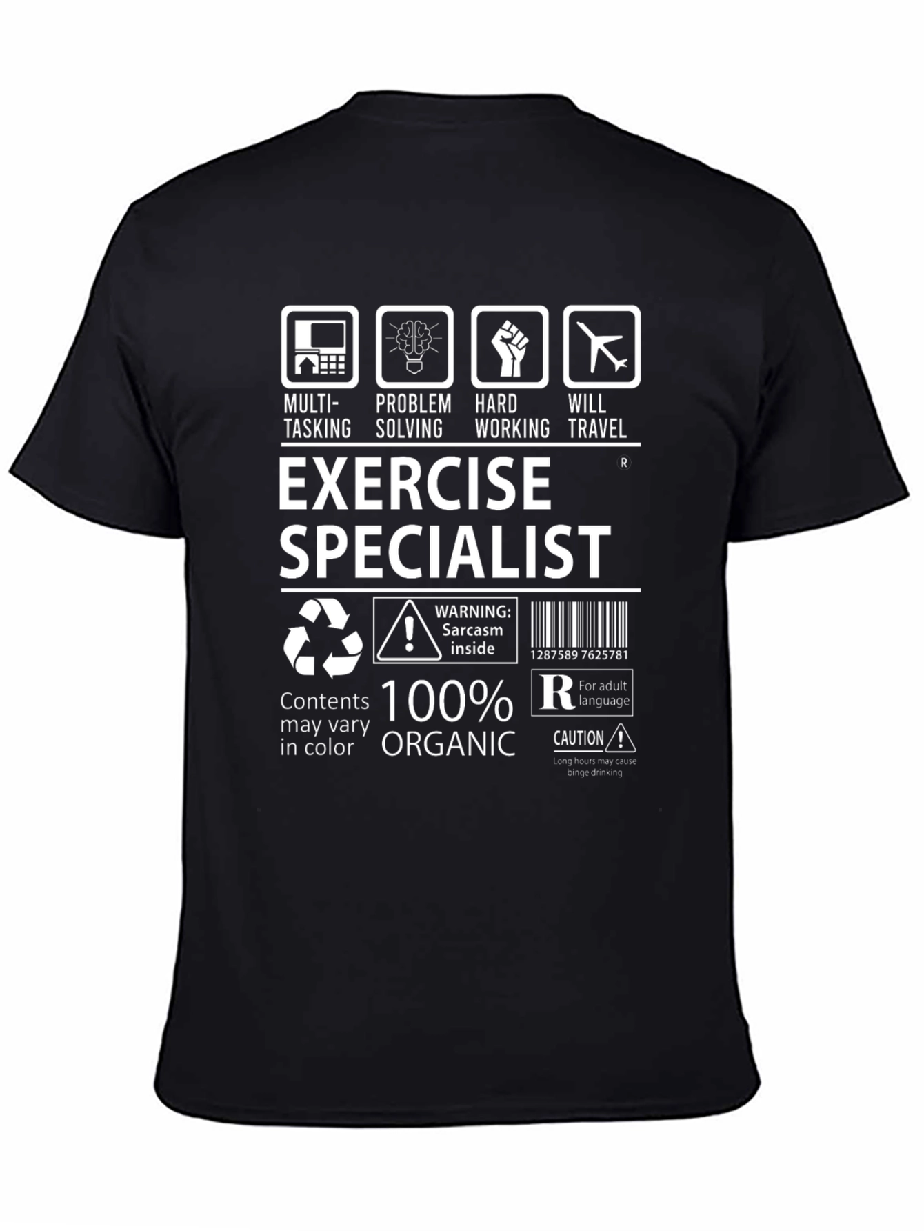 Exercise Specialist 100% Organic Black T-Shirt