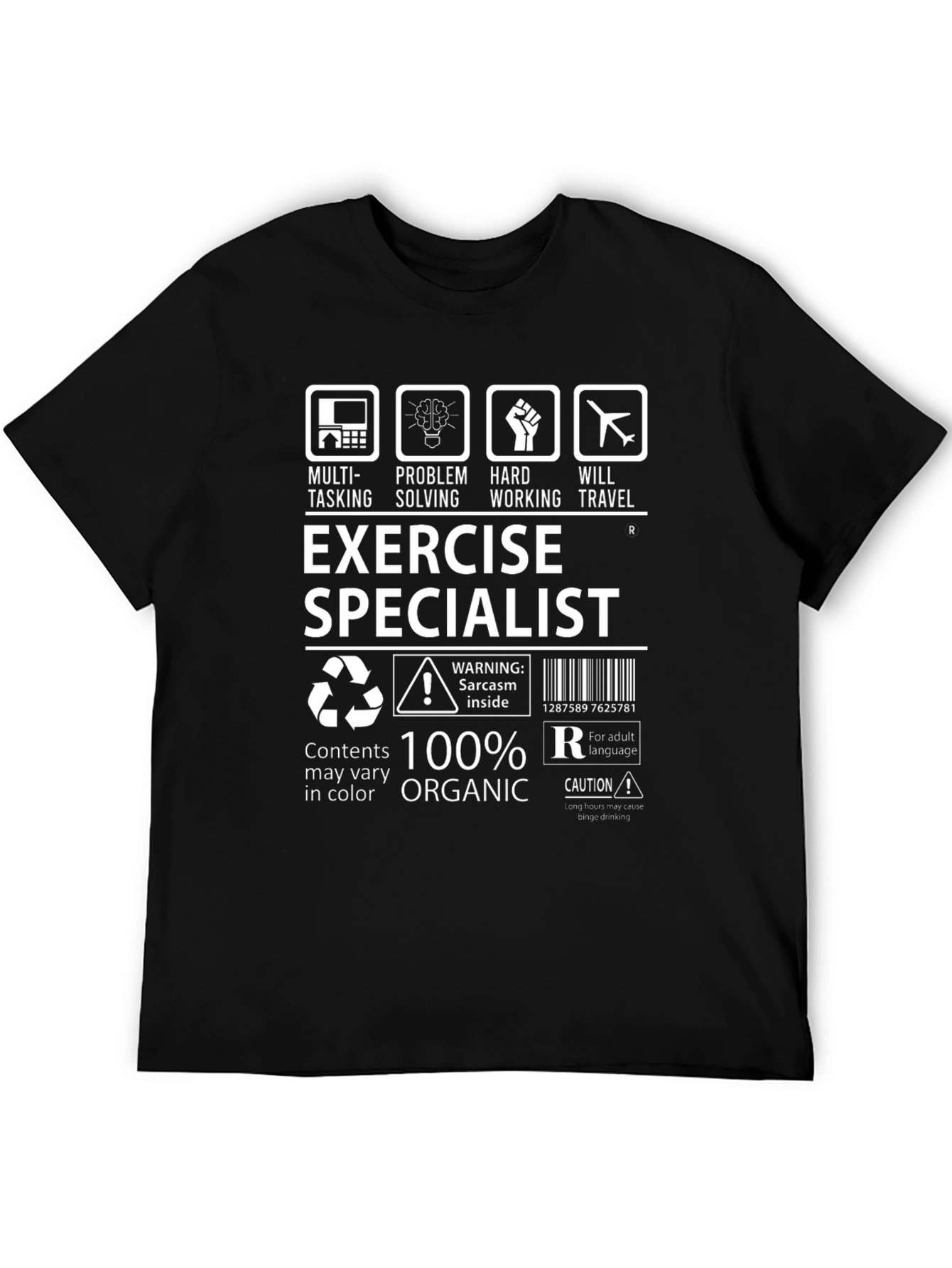 Exercise Specialist 100% Organic Black T-Shirt