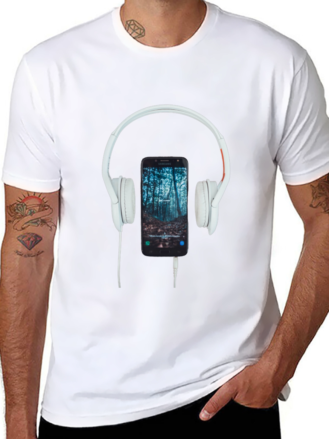 Headphone & Phone Graphic T-Shirt - Music Lover Tee