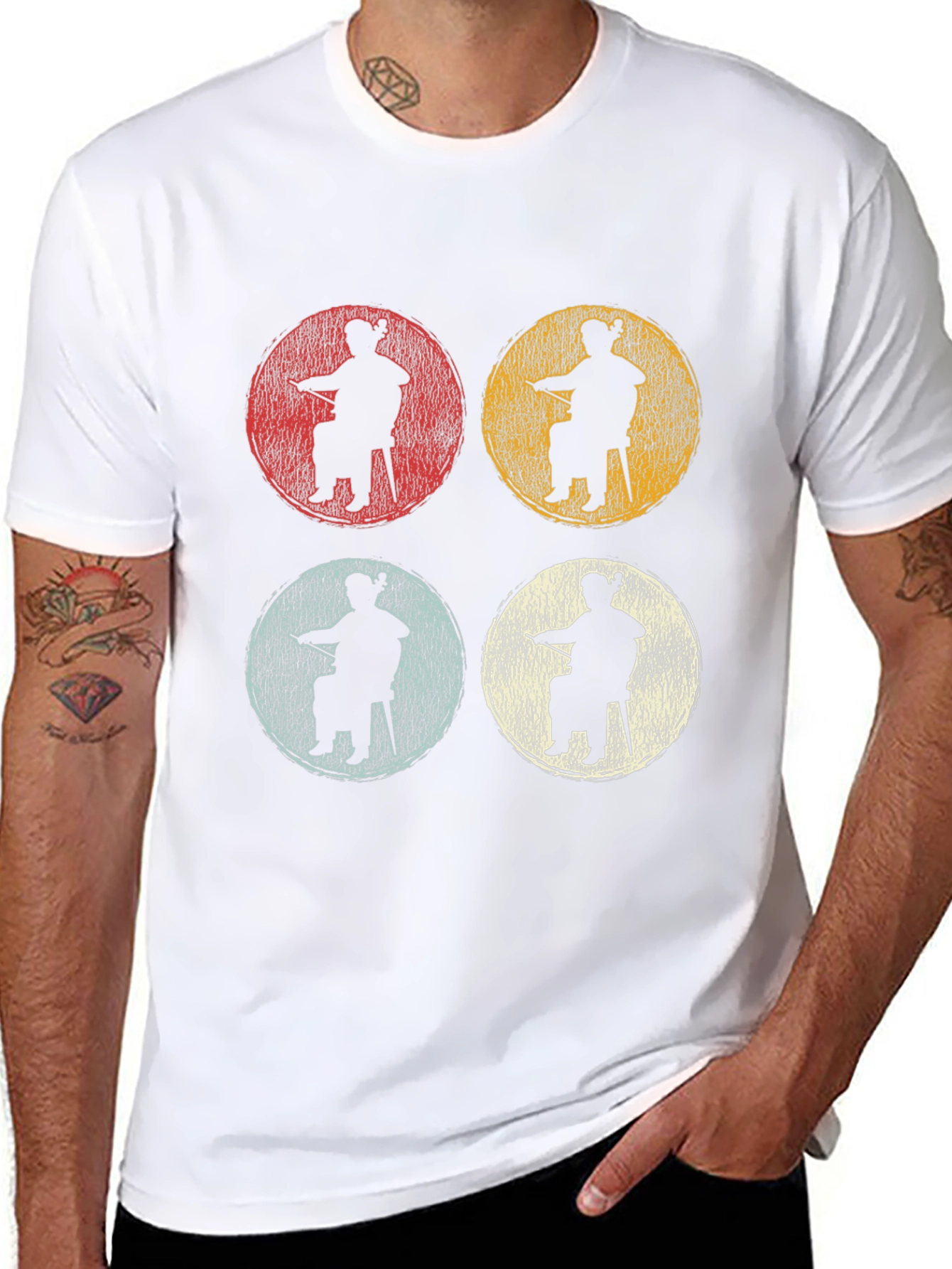 Retro Cello Player Graphic Tee - Black
