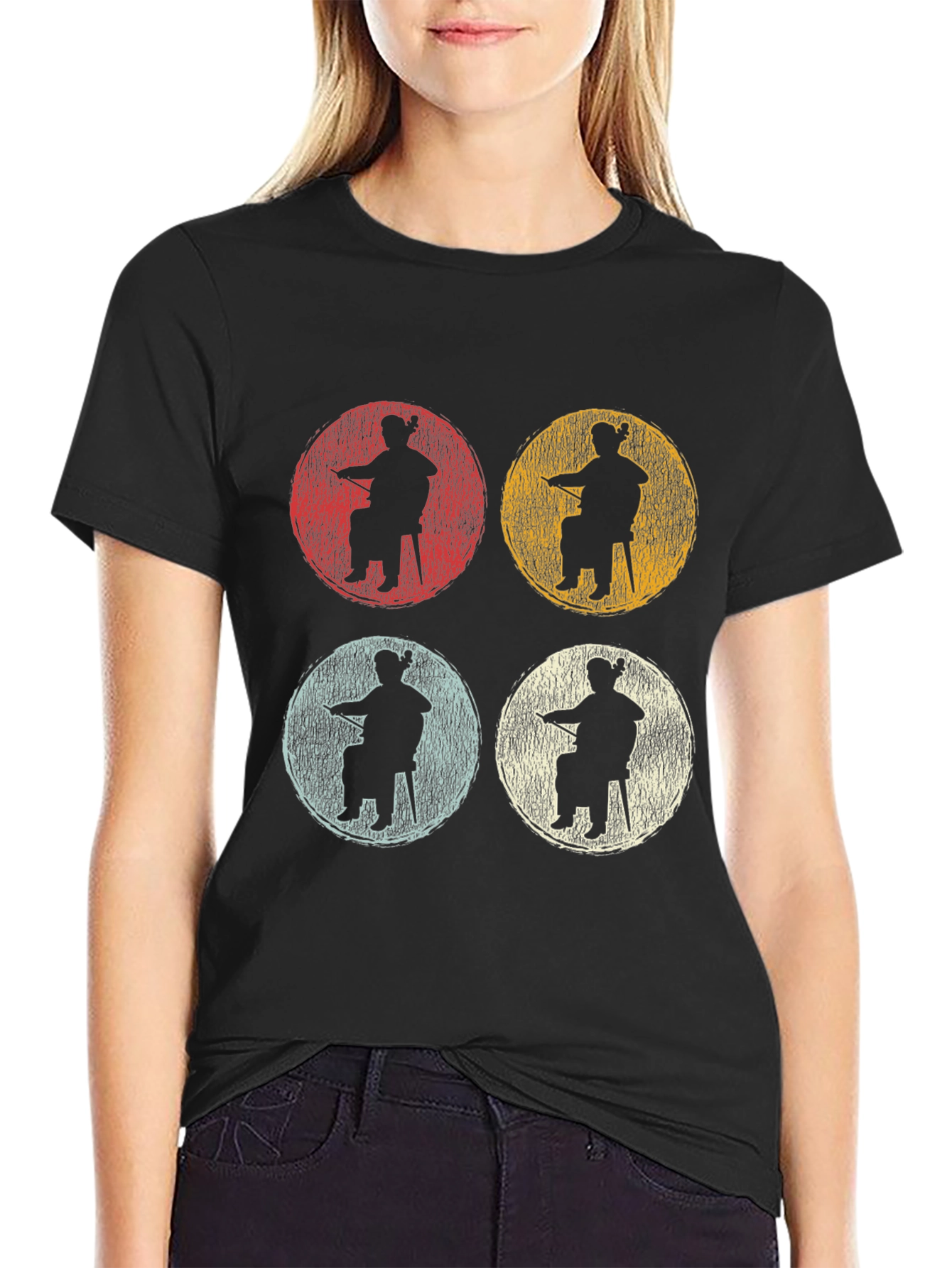 Retro Cello Player Graphic Tee - Black