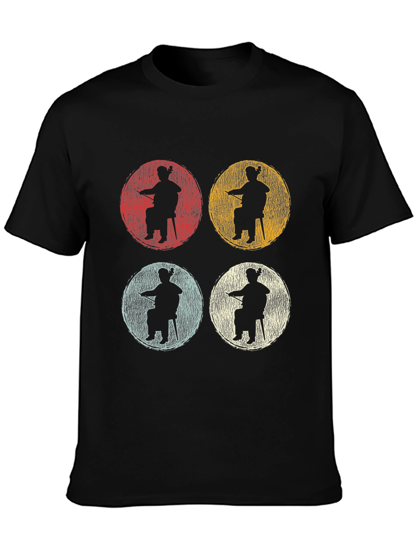 Retro Cello Player Graphic Tee - Black