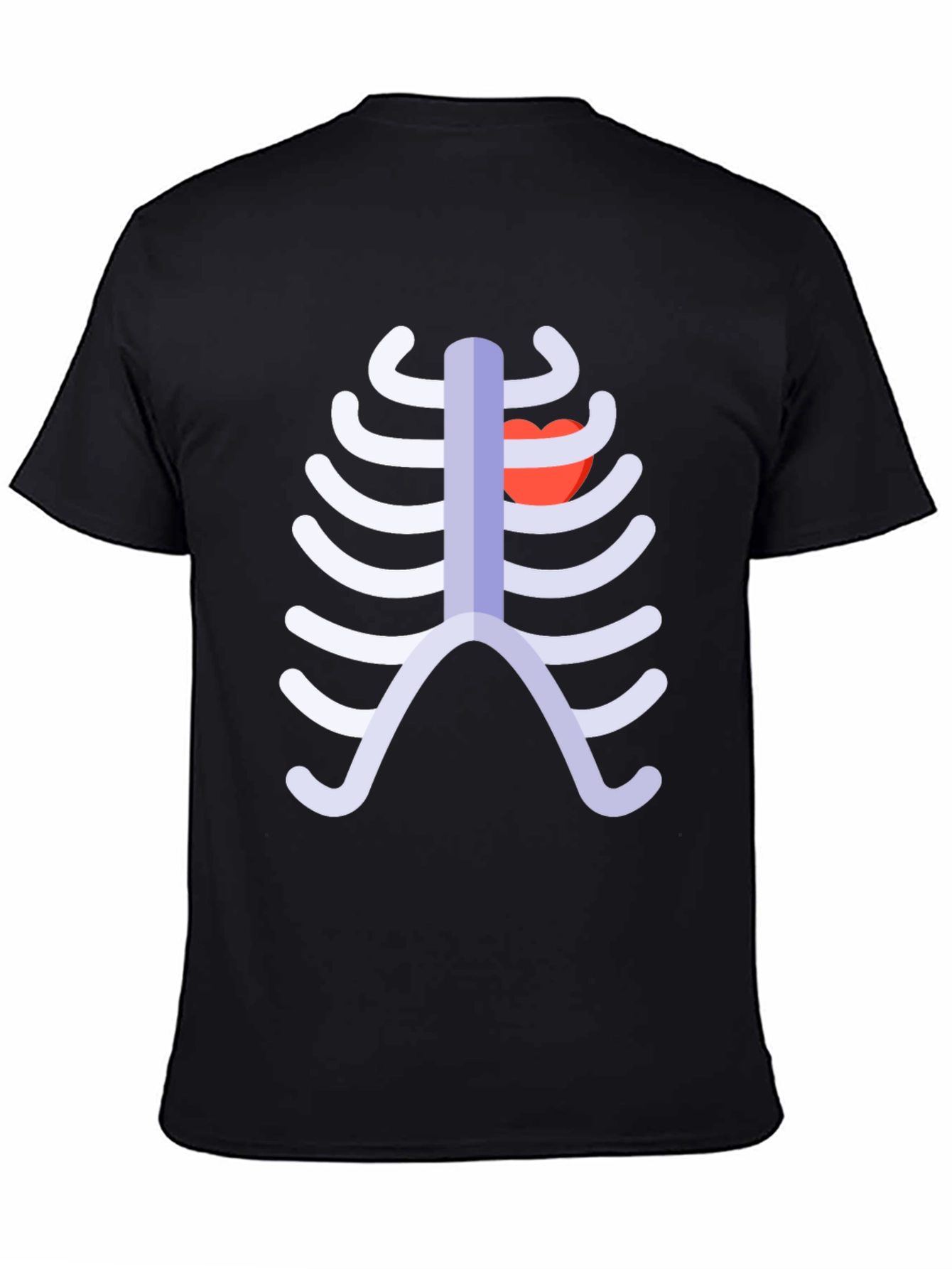 Skeleton Rib Cage Heart Graphic Tee - Black