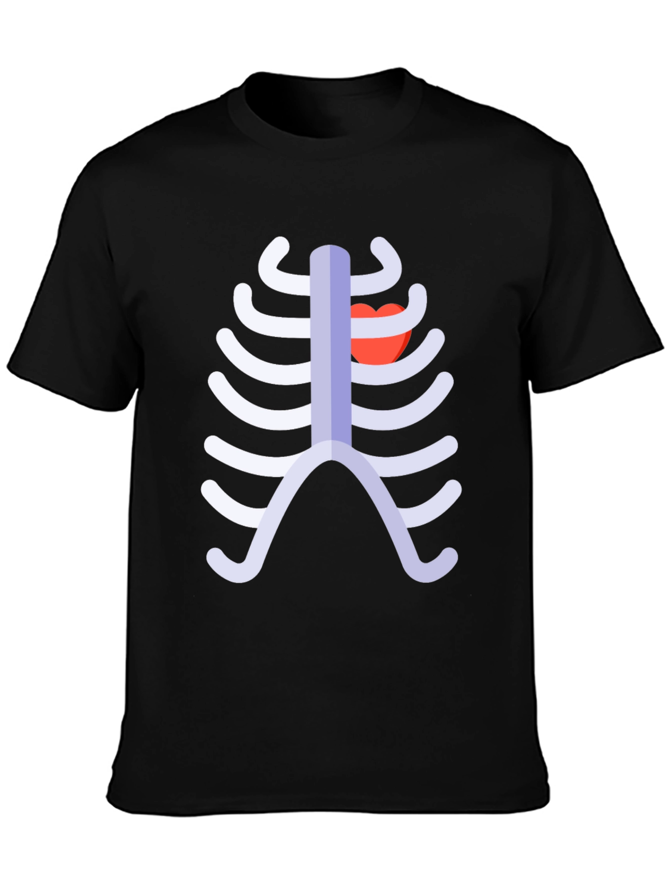 Skeleton Rib Cage Heart Graphic Tee - Black