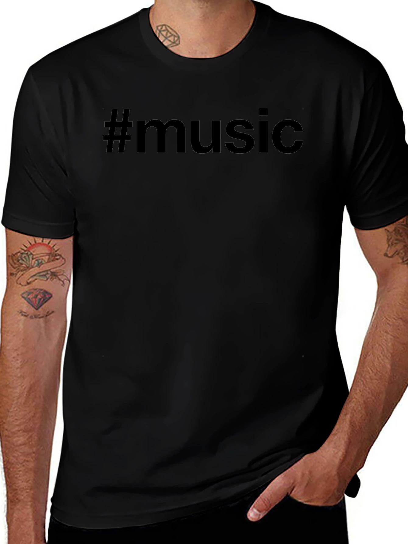 #Music Black T-Shirt - Trendy Casual Wear