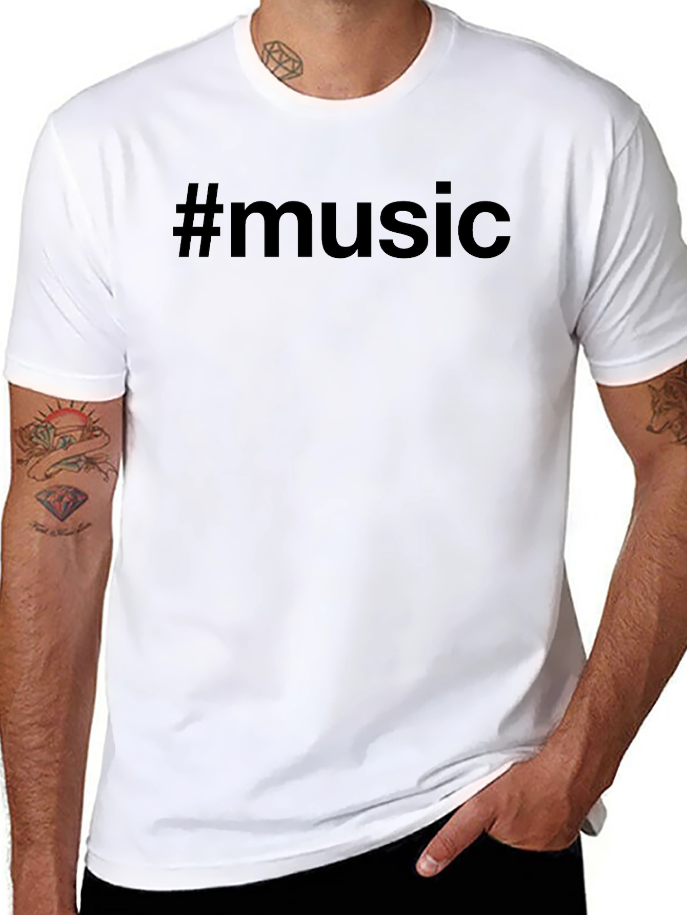 #Music Black T-Shirt - Trendy Casual Wear