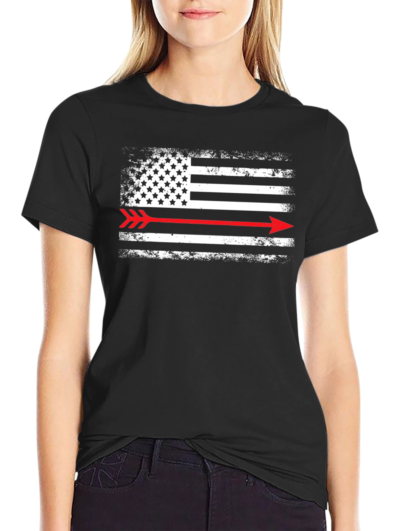 American Flag Arrow T-Shirt - Distressed Black Graphic Tee