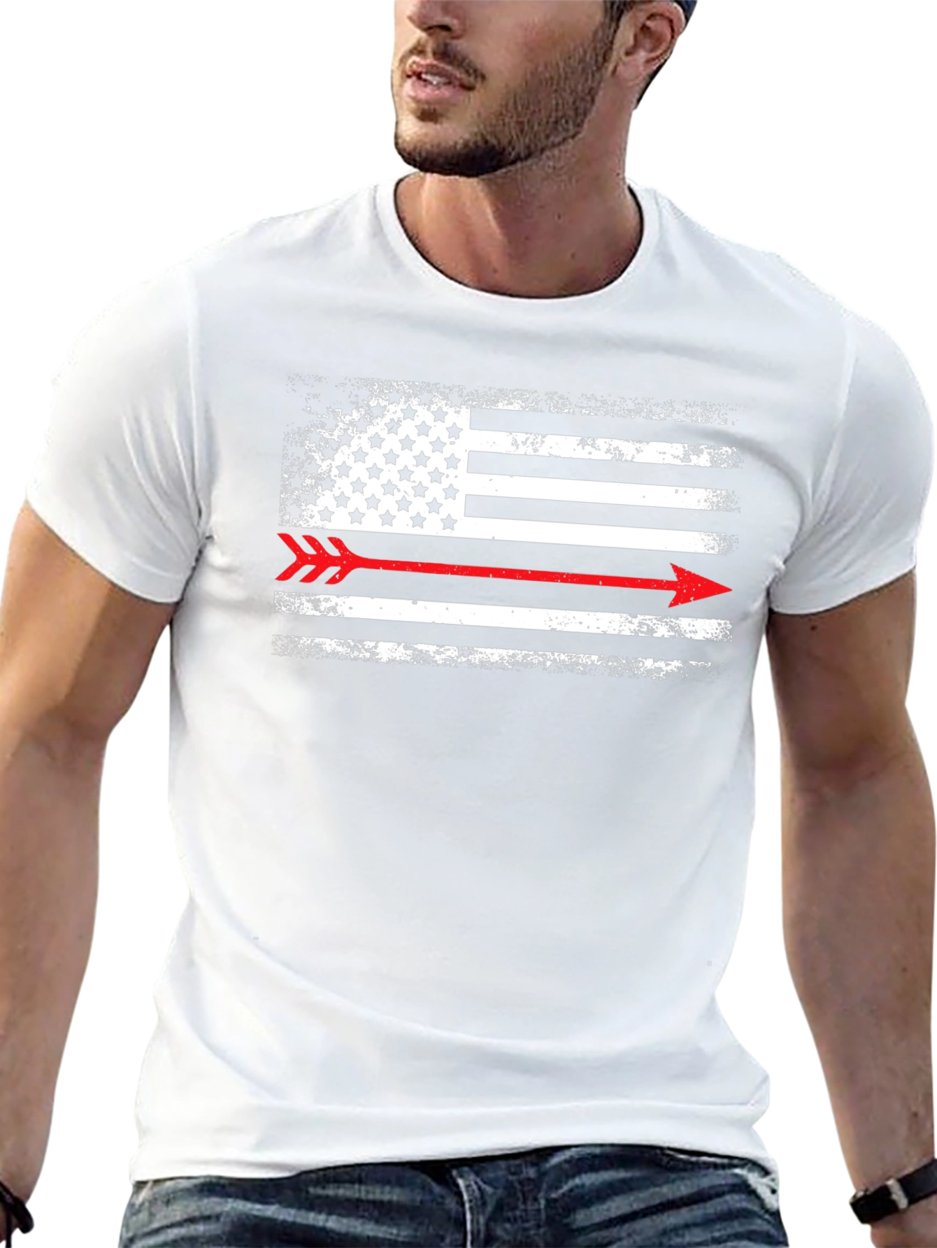 American Flag Arrow T-Shirt - Distressed Black Graphic Tee