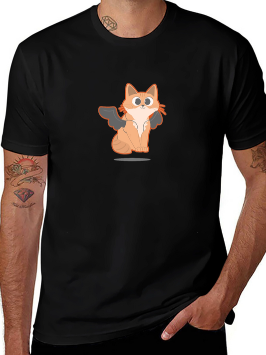 Black T-Shirt with Angel Cat Graphic
