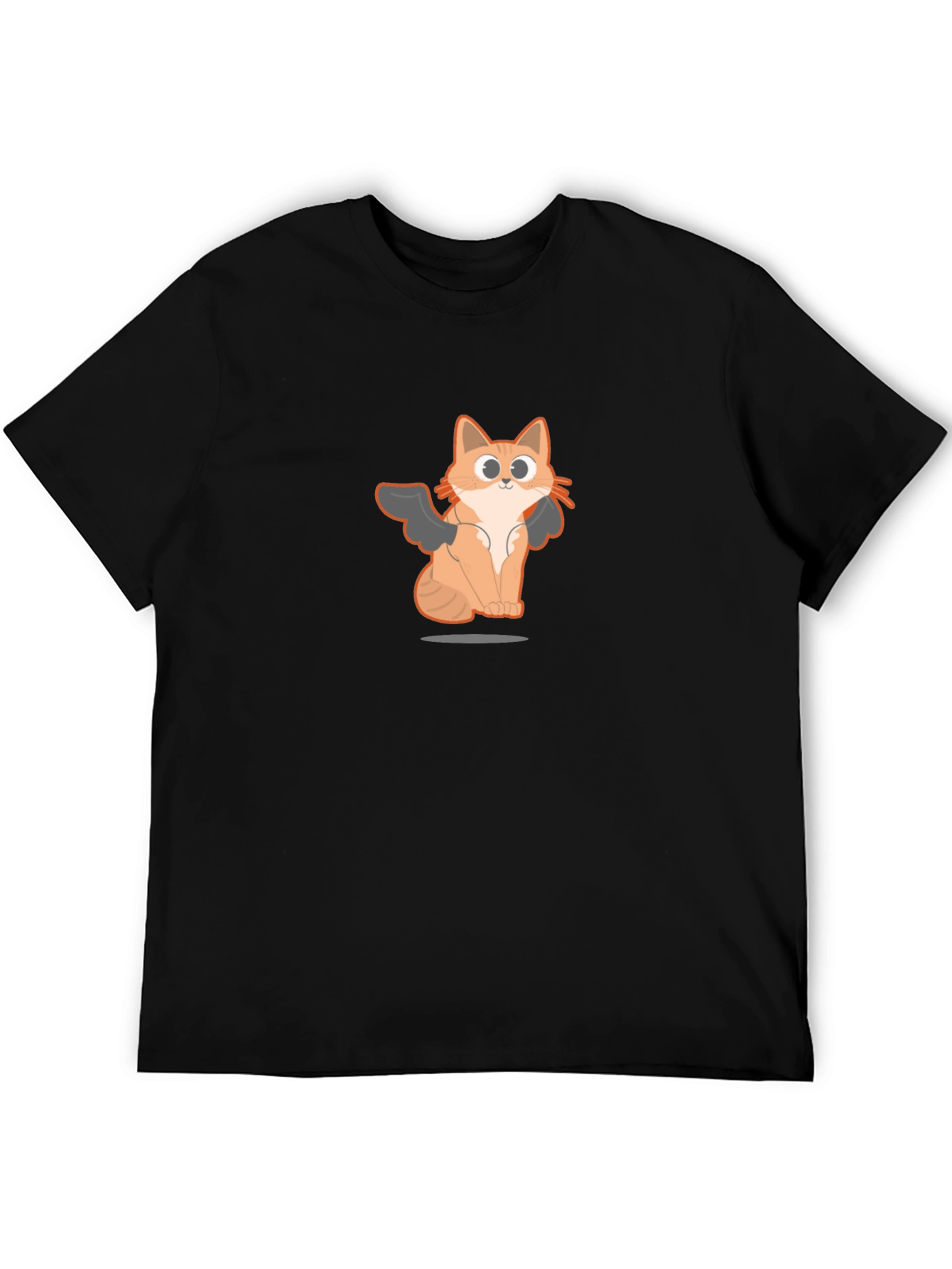 Black T-Shirt with Angel Cat Graphic