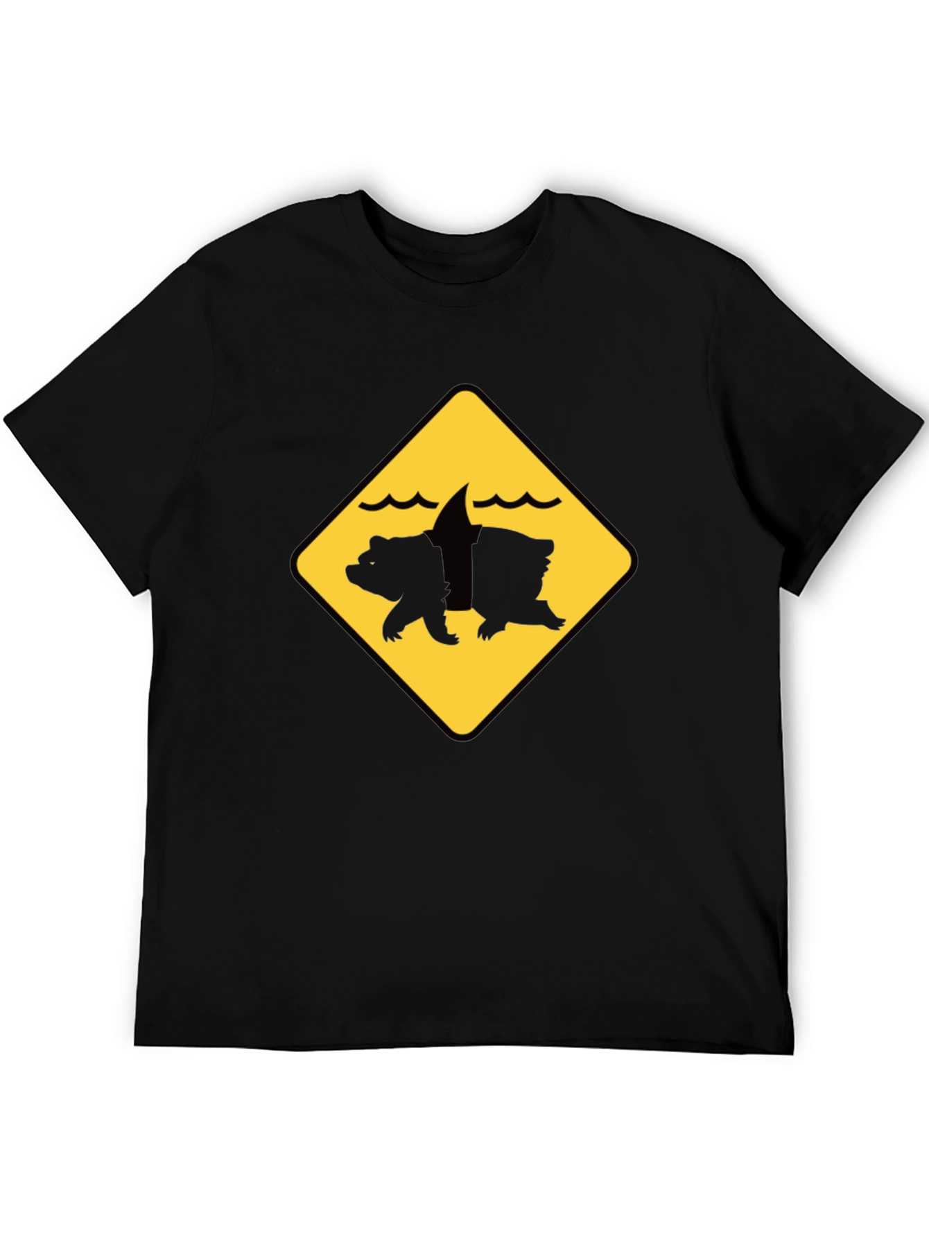 Bear Shark Warning Sign T-Shirt - Novelty Animal Tee