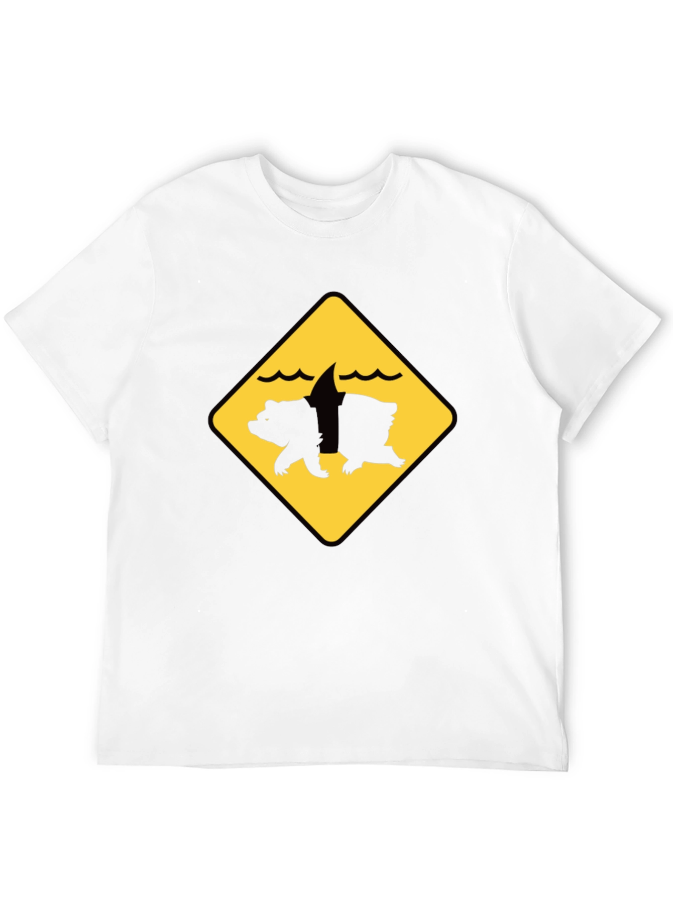 Bear Shark Warning Sign T-Shirt - Novelty Animal Tee