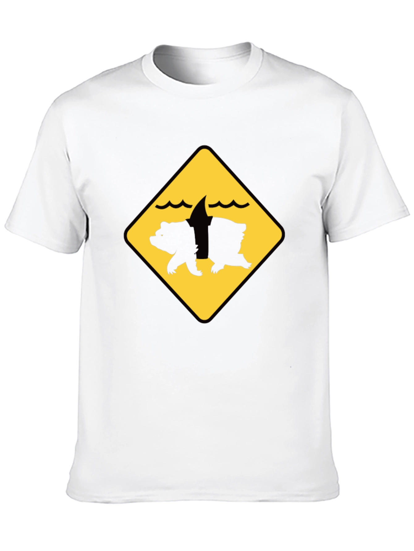 Bear Shark Warning Sign T-Shirt - Novelty Animal Tee