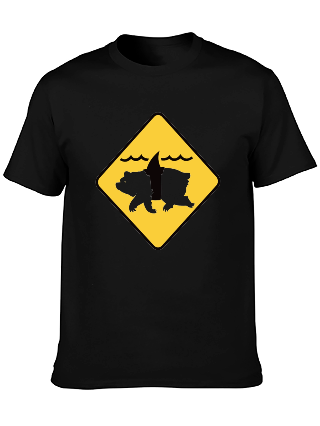 Bear Shark Warning Sign T-Shirt - Novelty Animal Tee