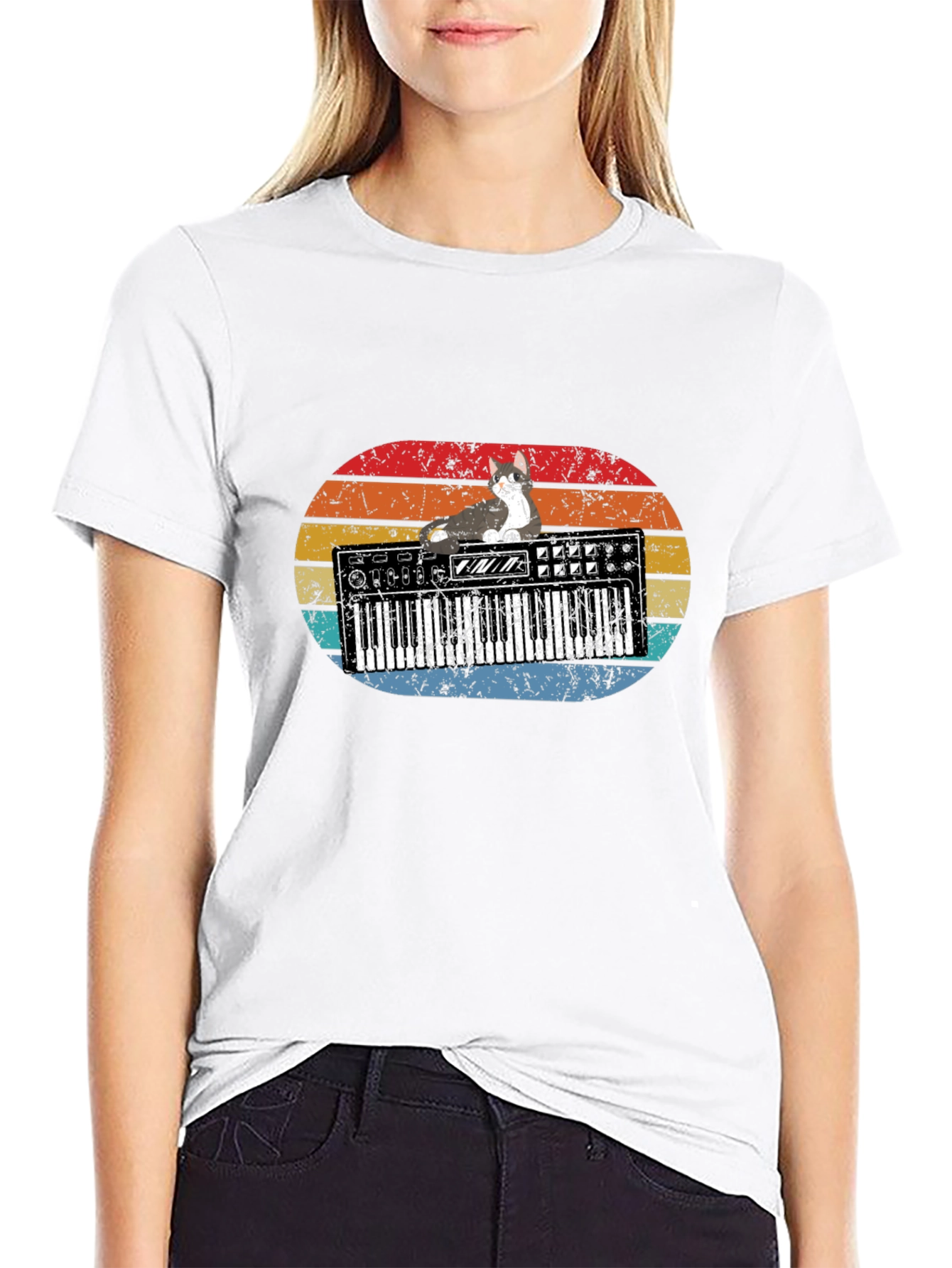 Retro Cat Keyboardist T-Shirt