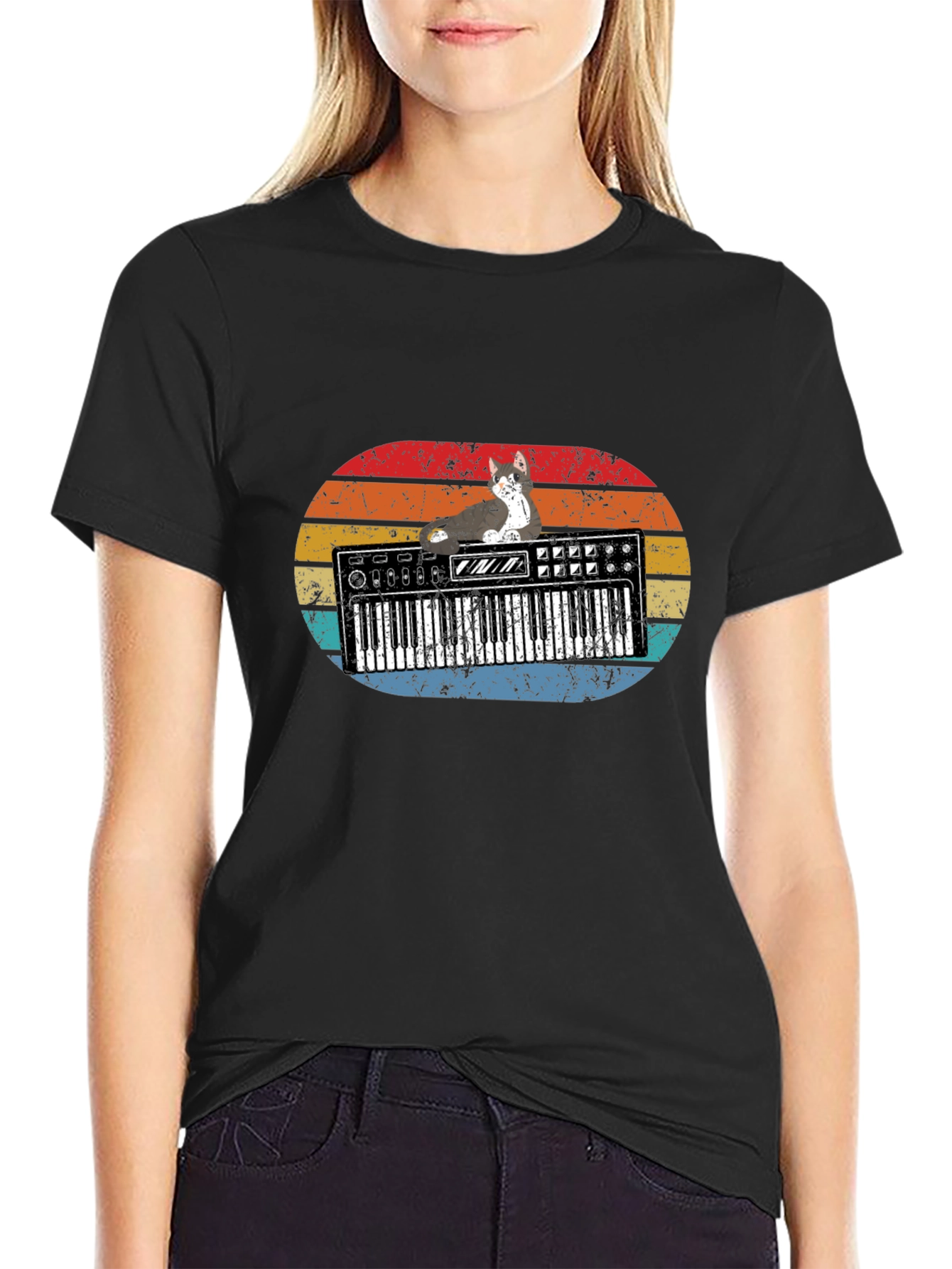 Retro Cat Keyboardist T-Shirt