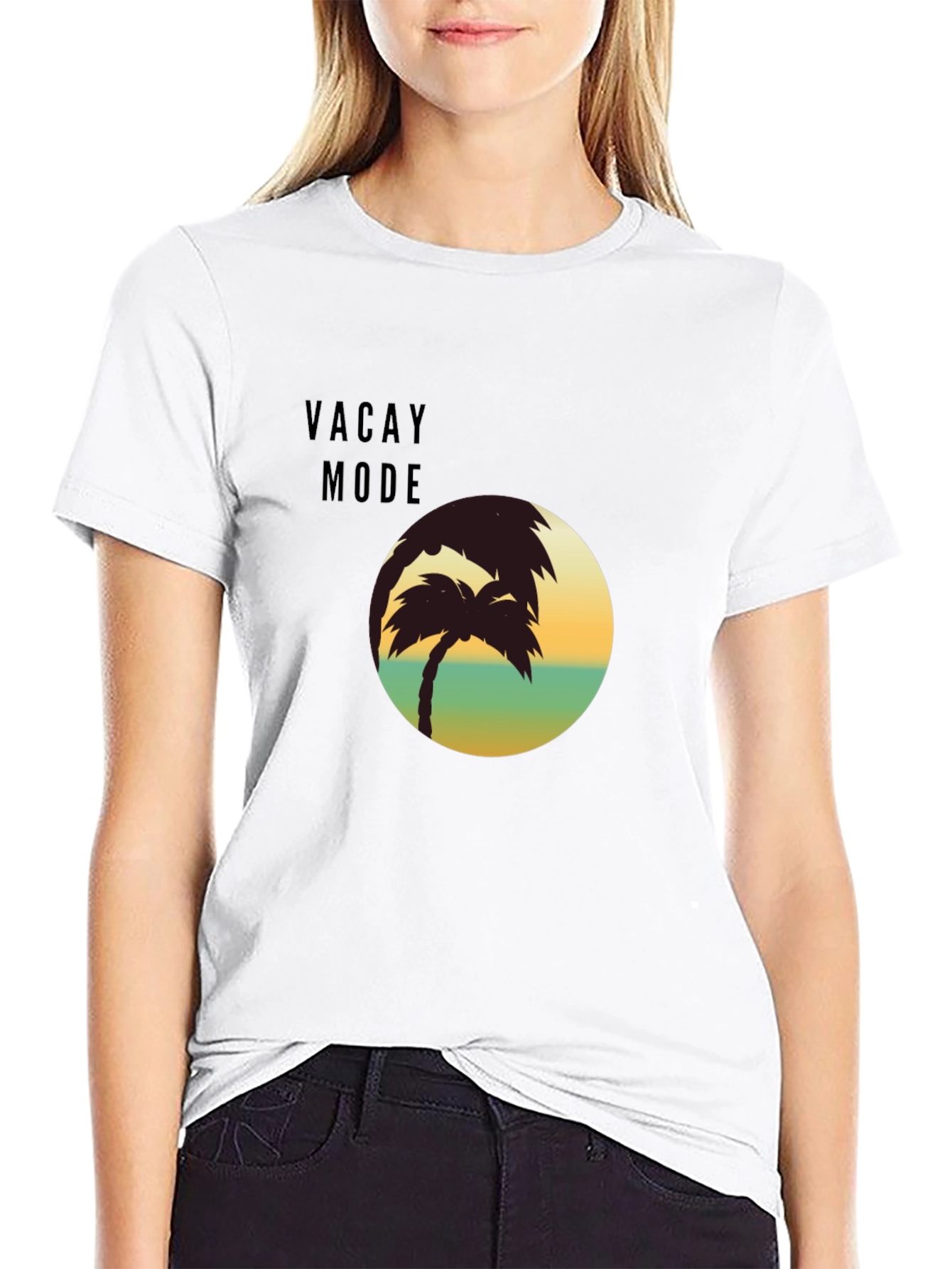 Vacay Mode Palm Tree Graphic T-Shirt - Black