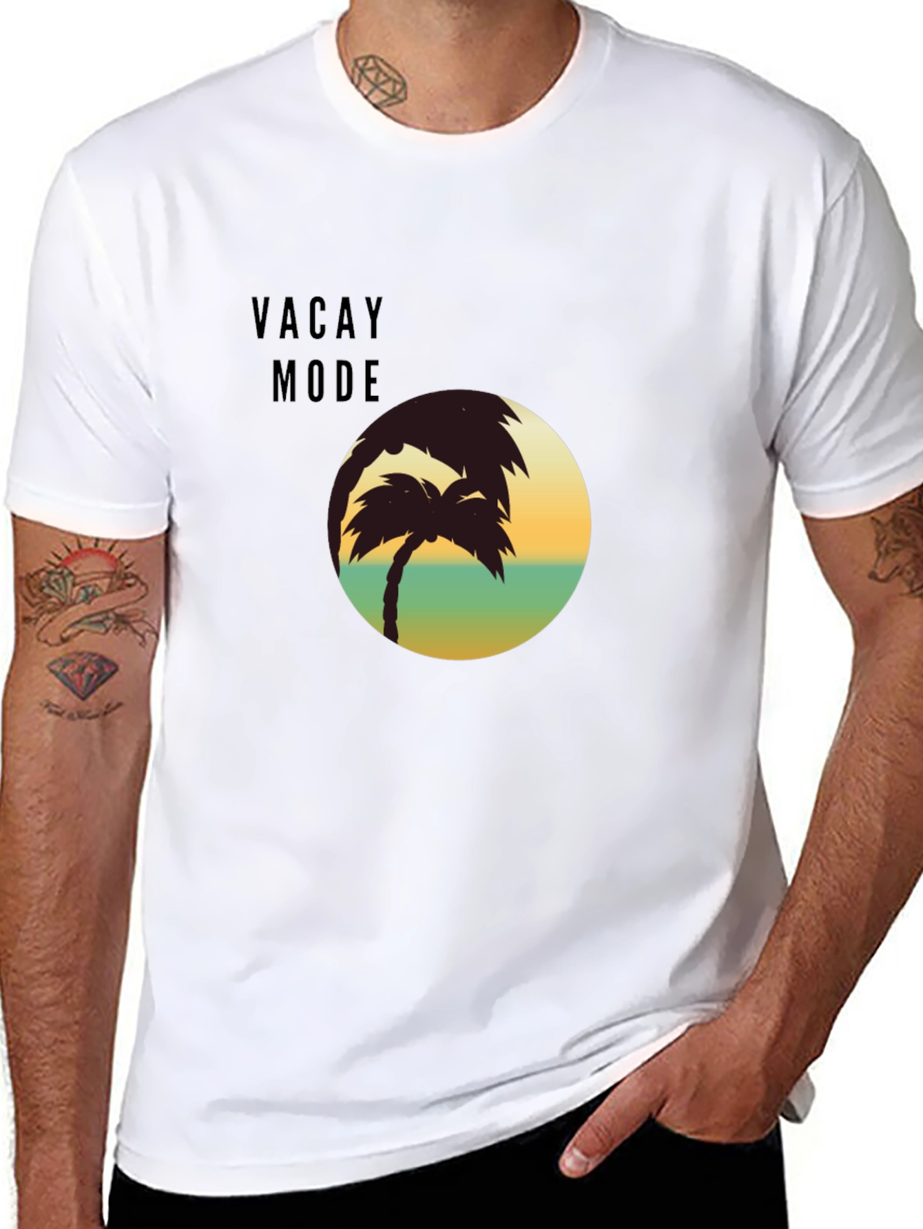 Vacay Mode Palm Tree Graphic T-Shirt - Black