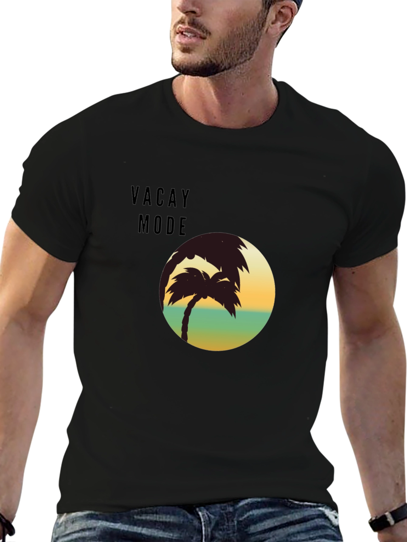 Vacay Mode Palm Tree Graphic T-Shirt - Black