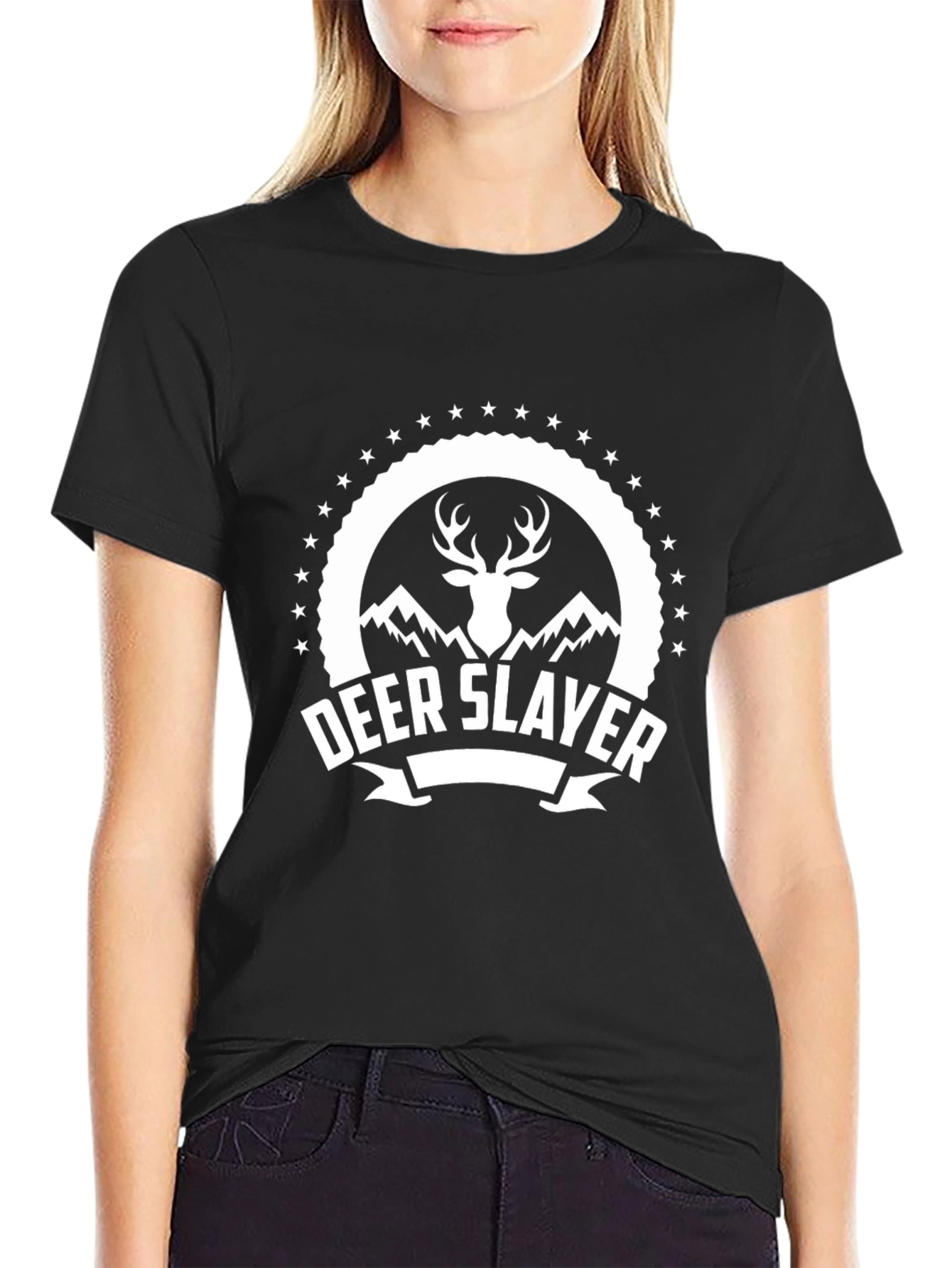 Deer Slayer Graphic T-Shirt - Black Cotton Tee