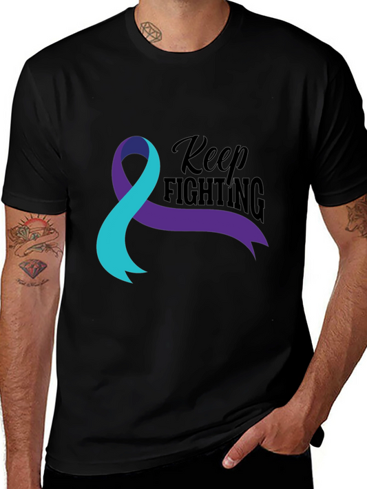 Keep Fighting T-Shirt Teal and Purple Ribbon Awareness