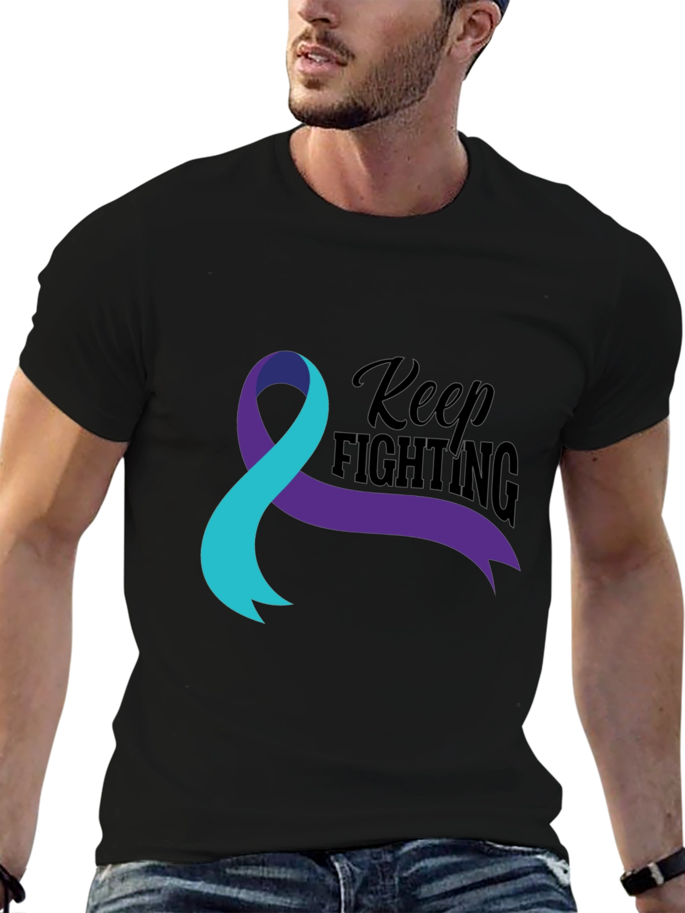 Keep Fighting T-Shirt Teal and Purple Ribbon Awareness
