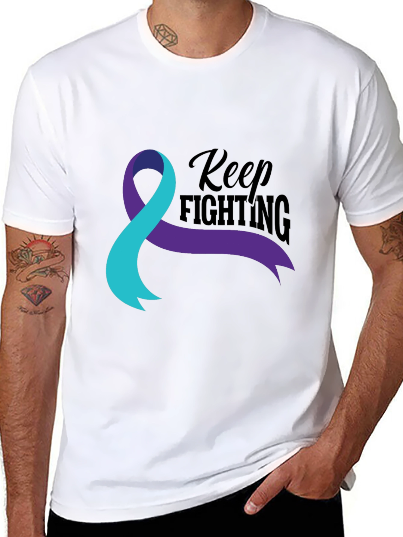 Keep Fighting T-Shirt Teal and Purple Ribbon Awareness
