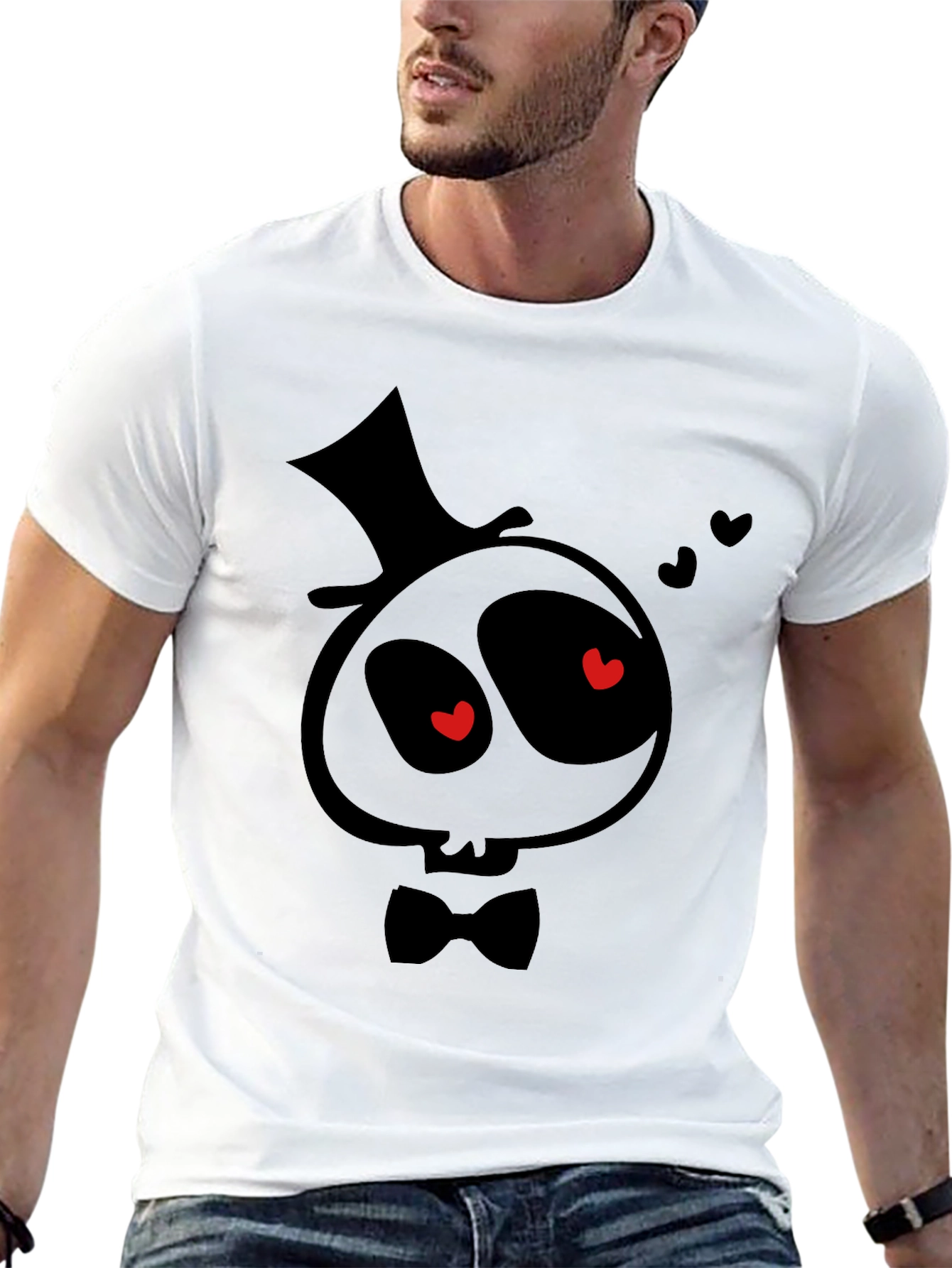 Spooky Valentines T-Shirt - Cartoon Skull with Top Hat