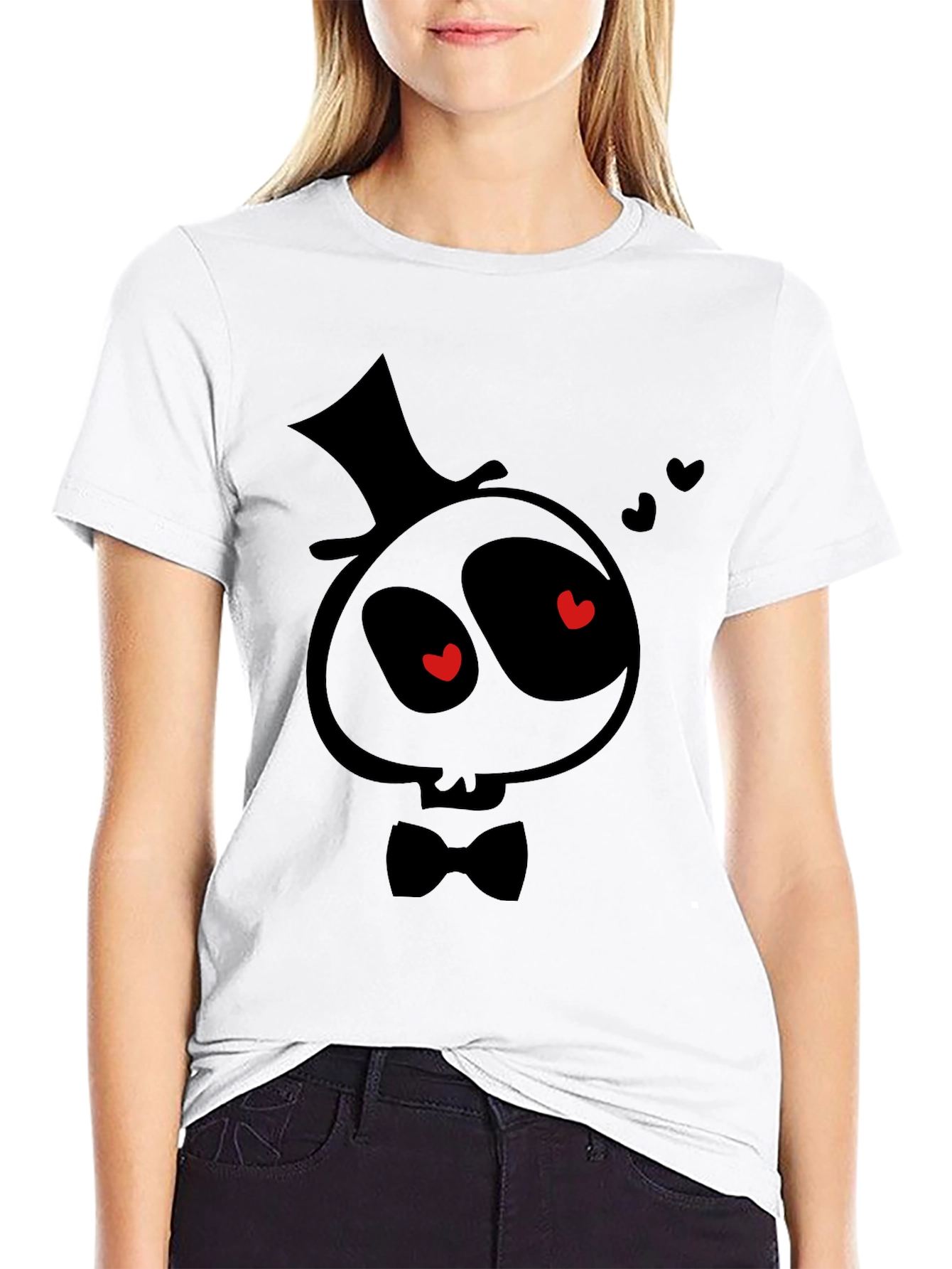 Spooky Valentines T-Shirt - Cartoon Skull with Top Hat