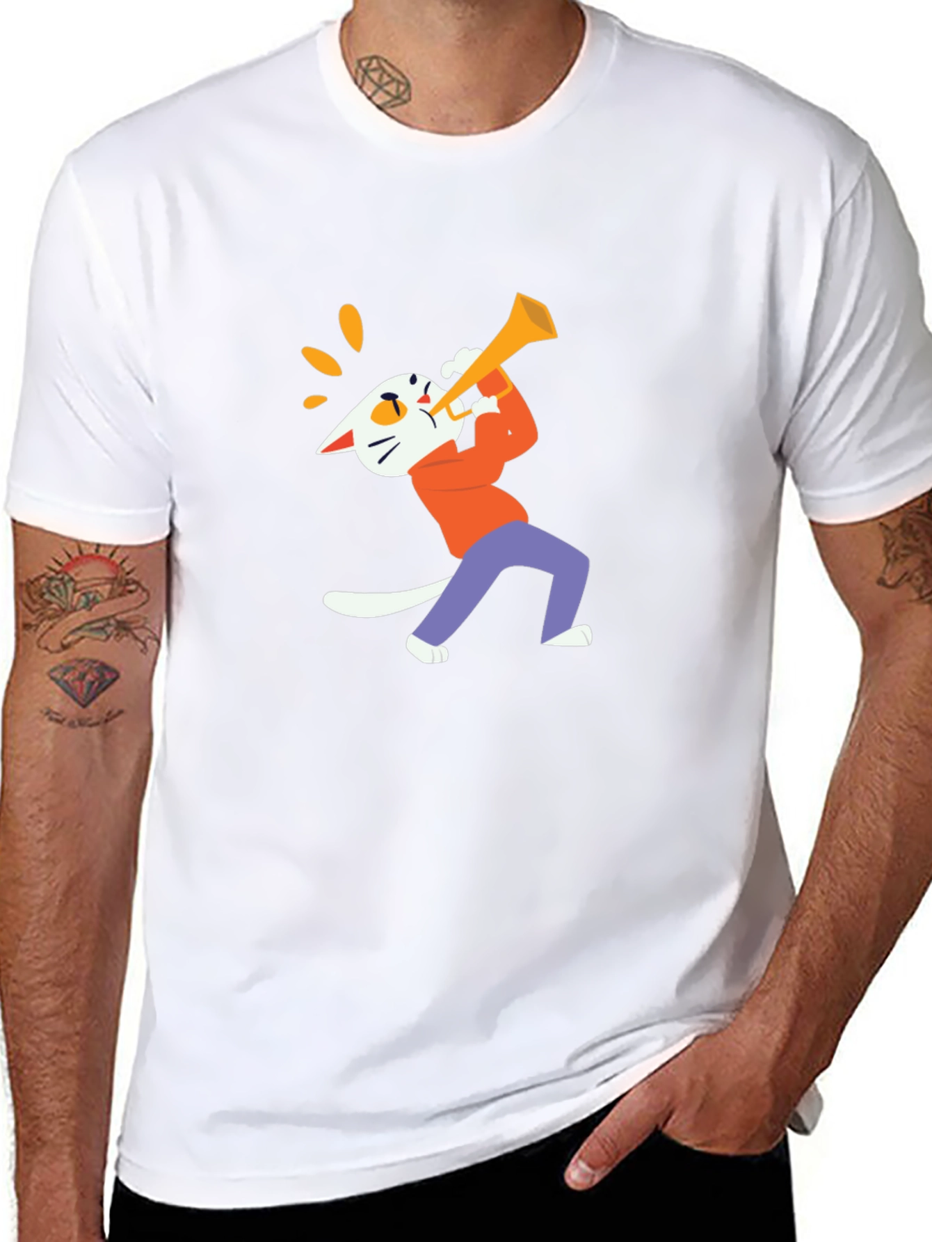 Cool Cat Trumpet Graphic Tee - Black