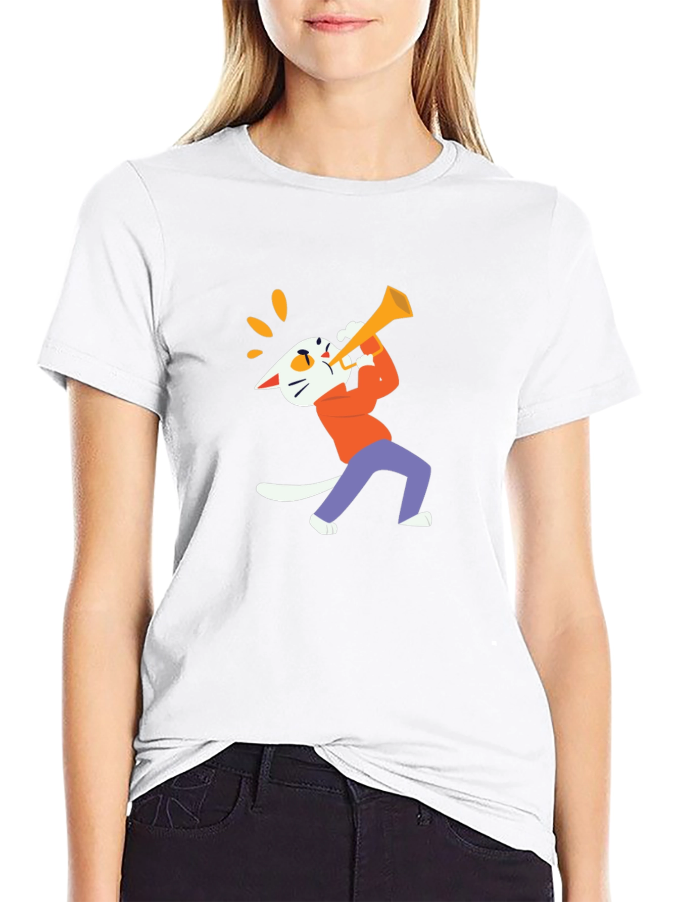 Cool Cat Trumpet Graphic Tee - Black
