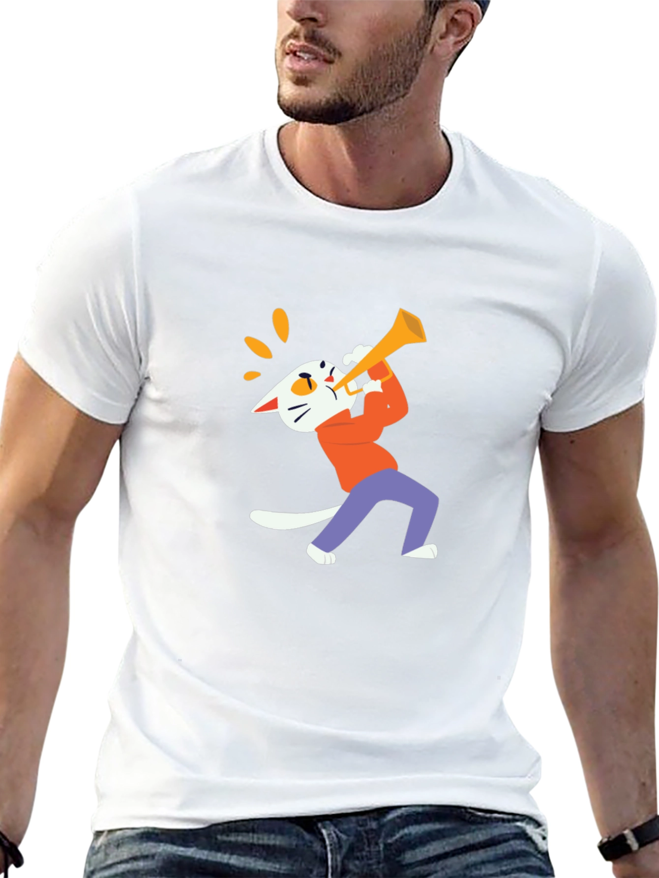 Cool Cat Trumpet Graphic Tee - Black