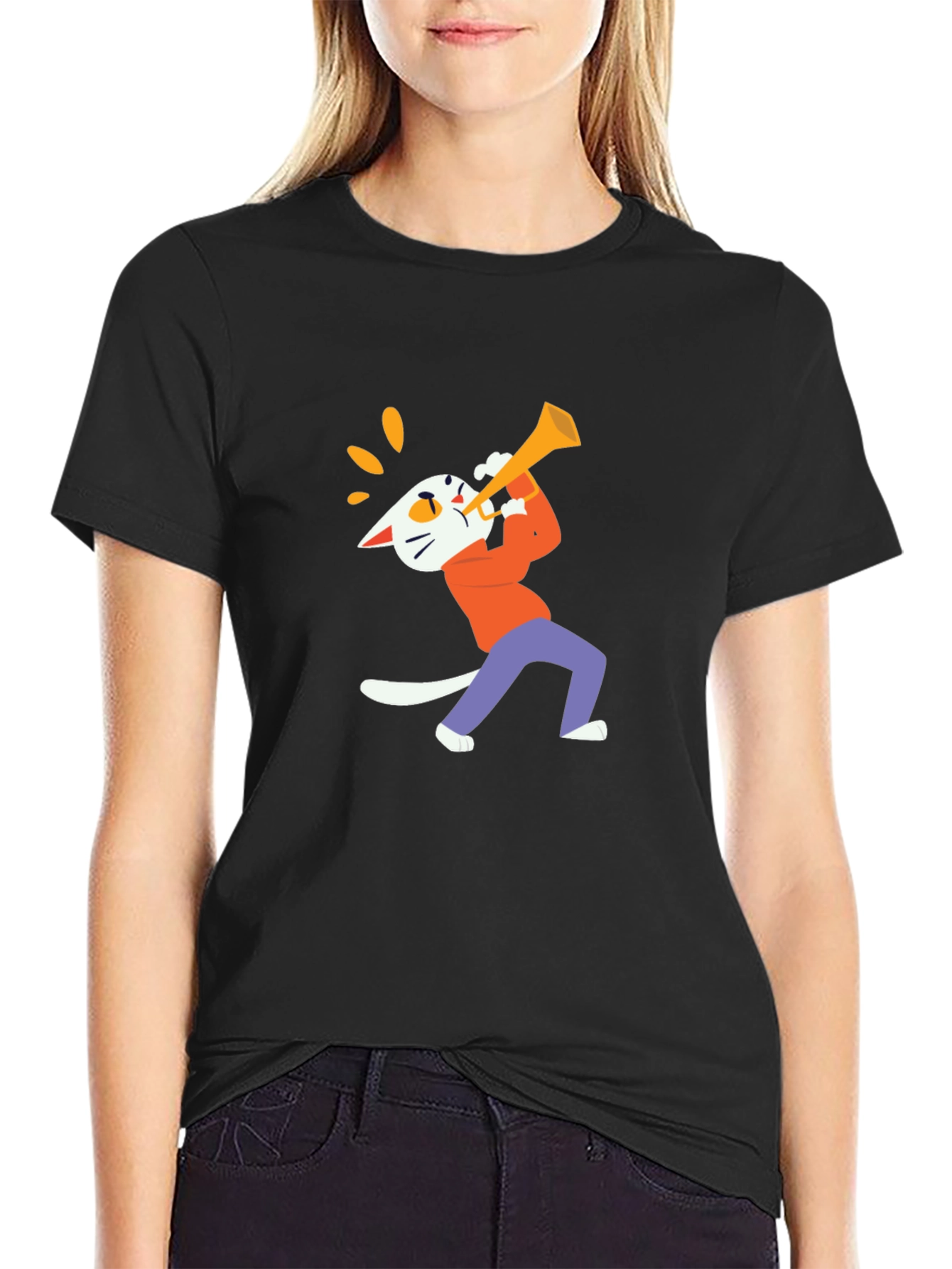 Cool Cat Trumpet Graphic Tee - Black