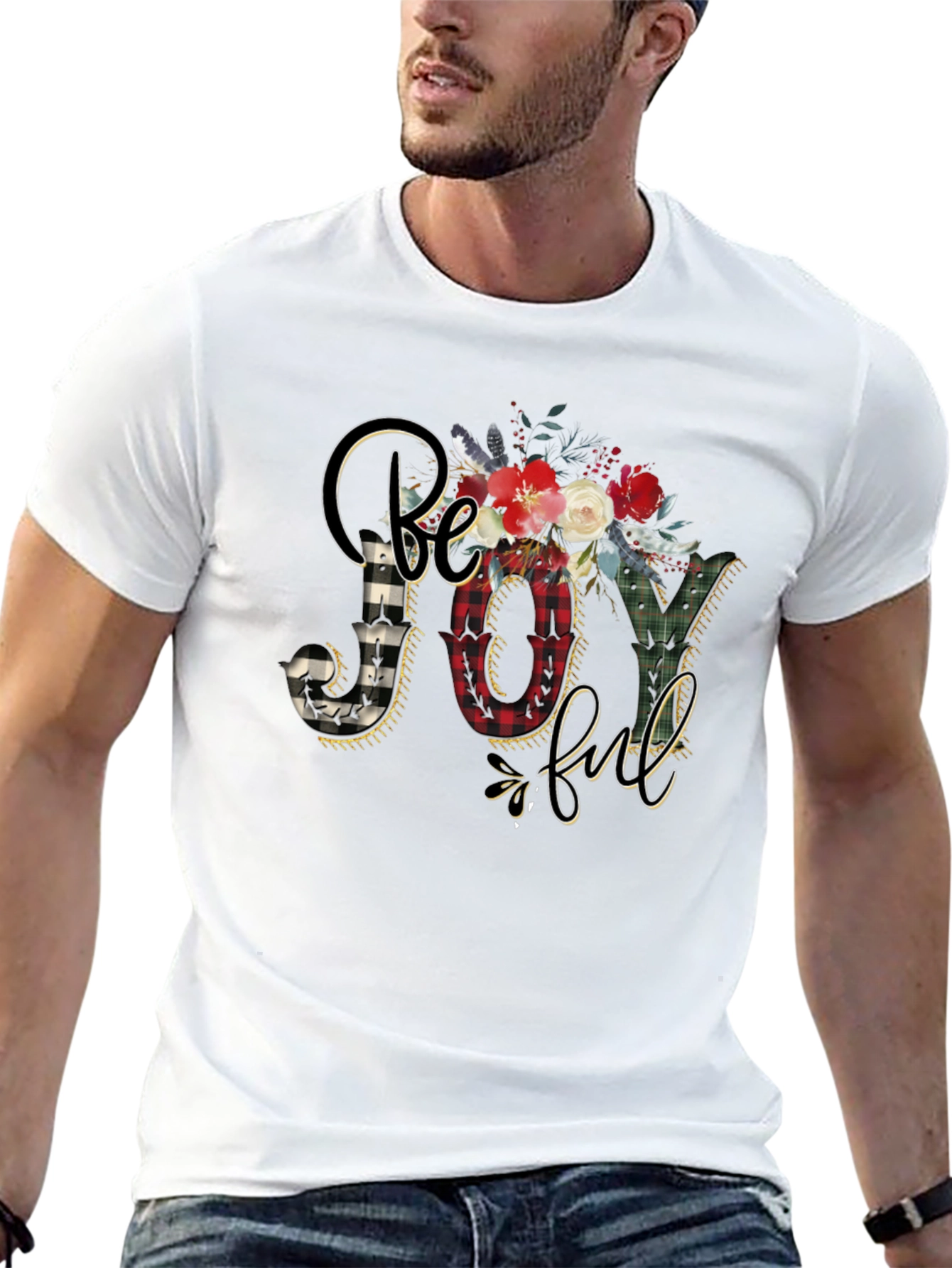 Be Joyful Floral Plaid Graphic Tee