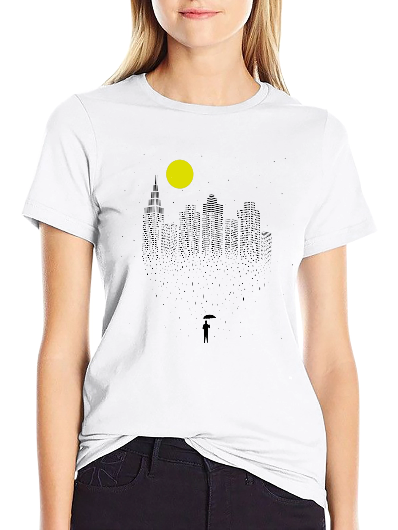 Rainy Cityscape Graphic Tee - Black