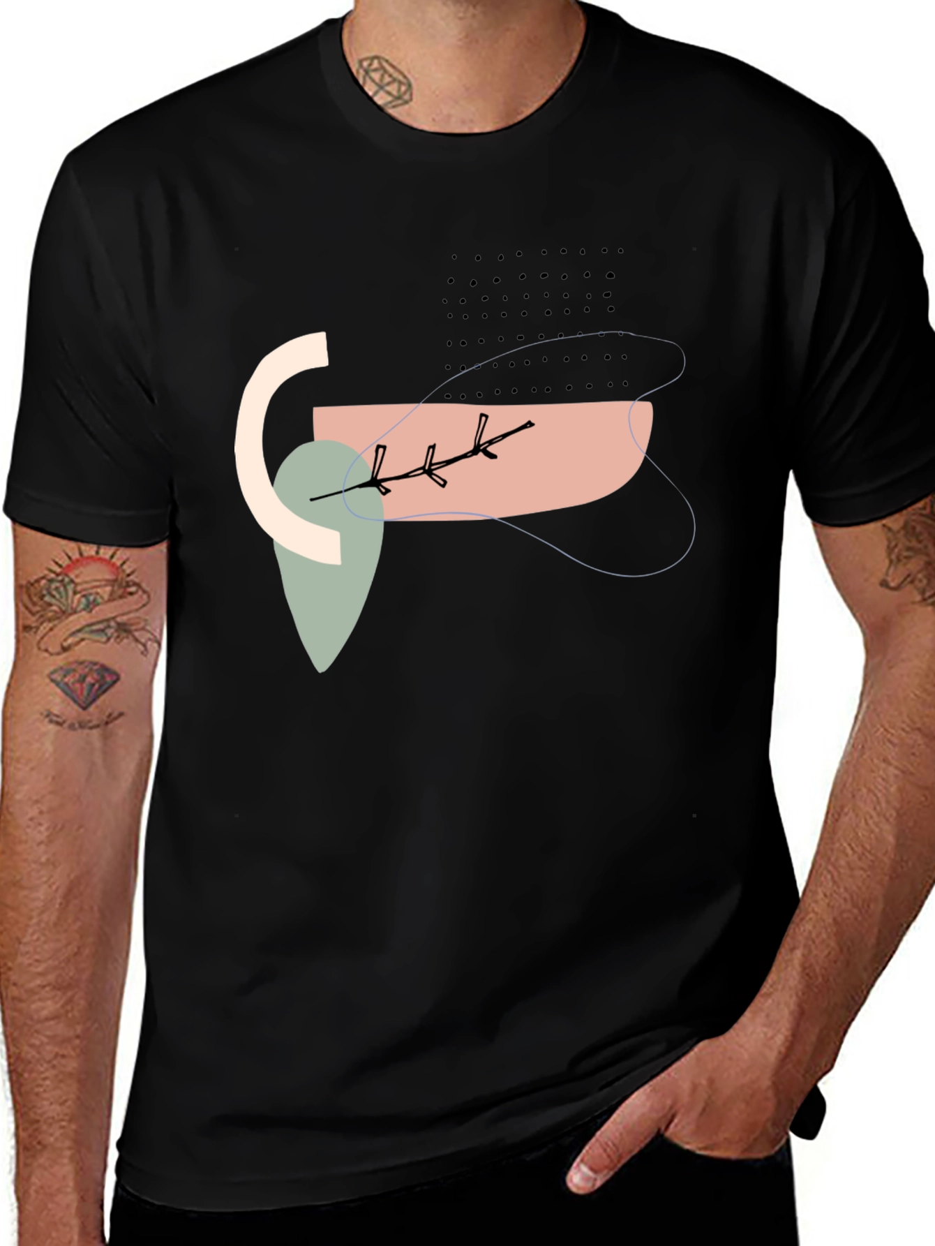 Abstract Graphic Black Crew Neck T-Shirt