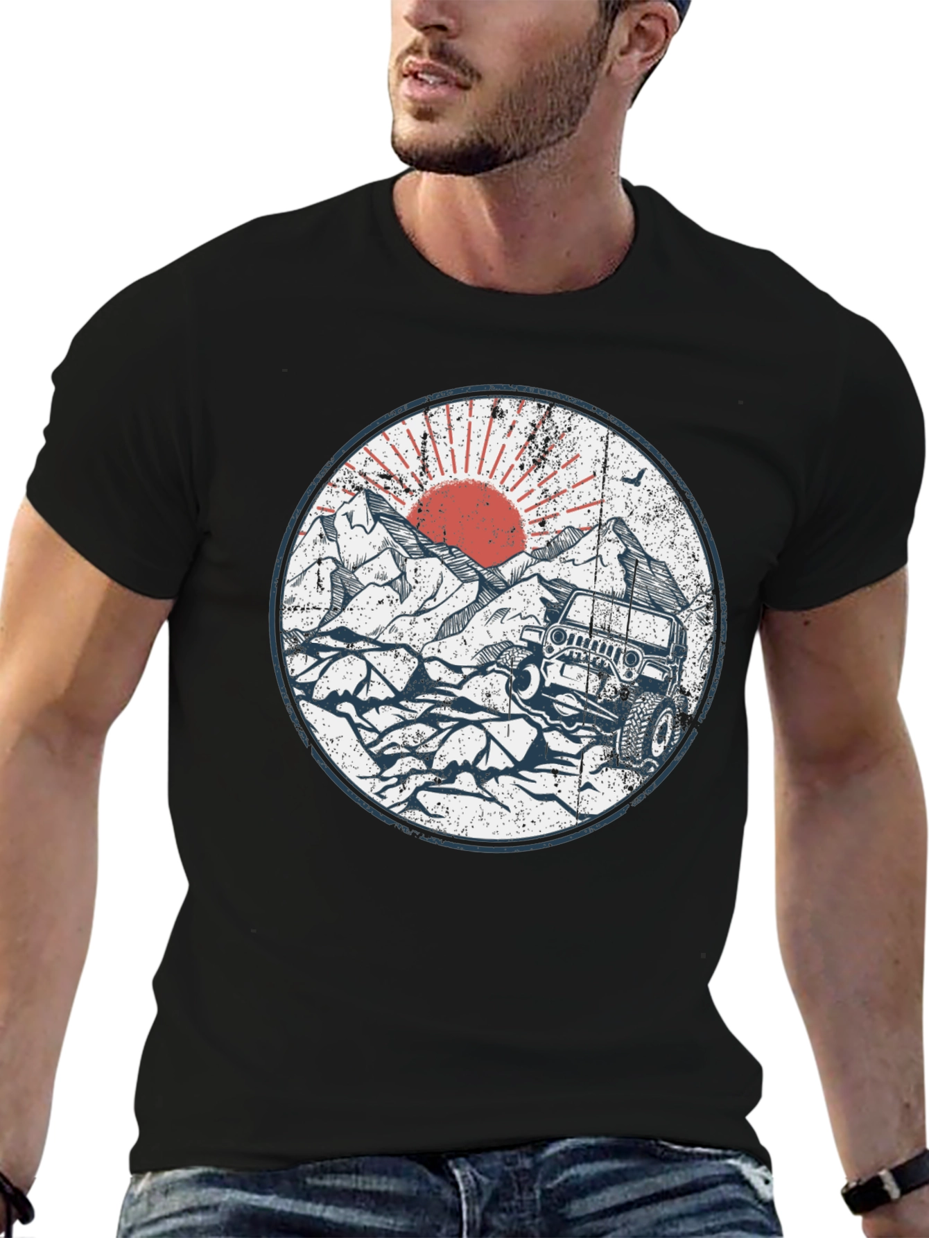 Off-Road Adventure Tee - Mountain Sunset Jeep Design