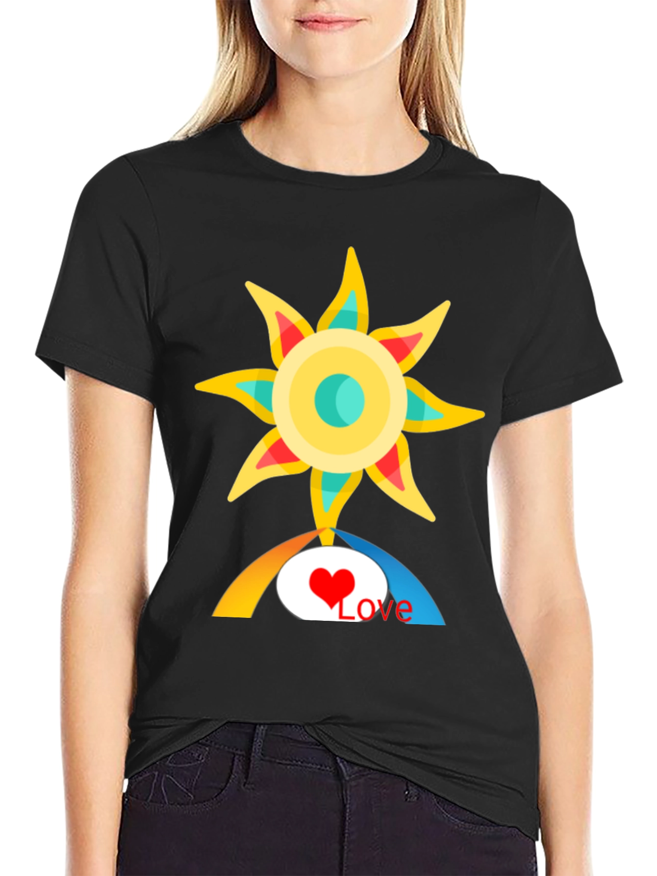 Love Sun Graphic Tee - Black Cotton T-Shirt