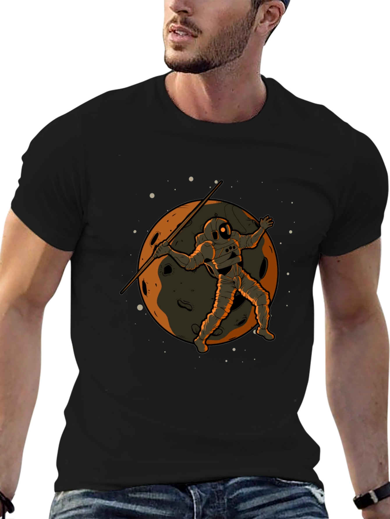 Astronaut Moon Spear Black T-Shirt