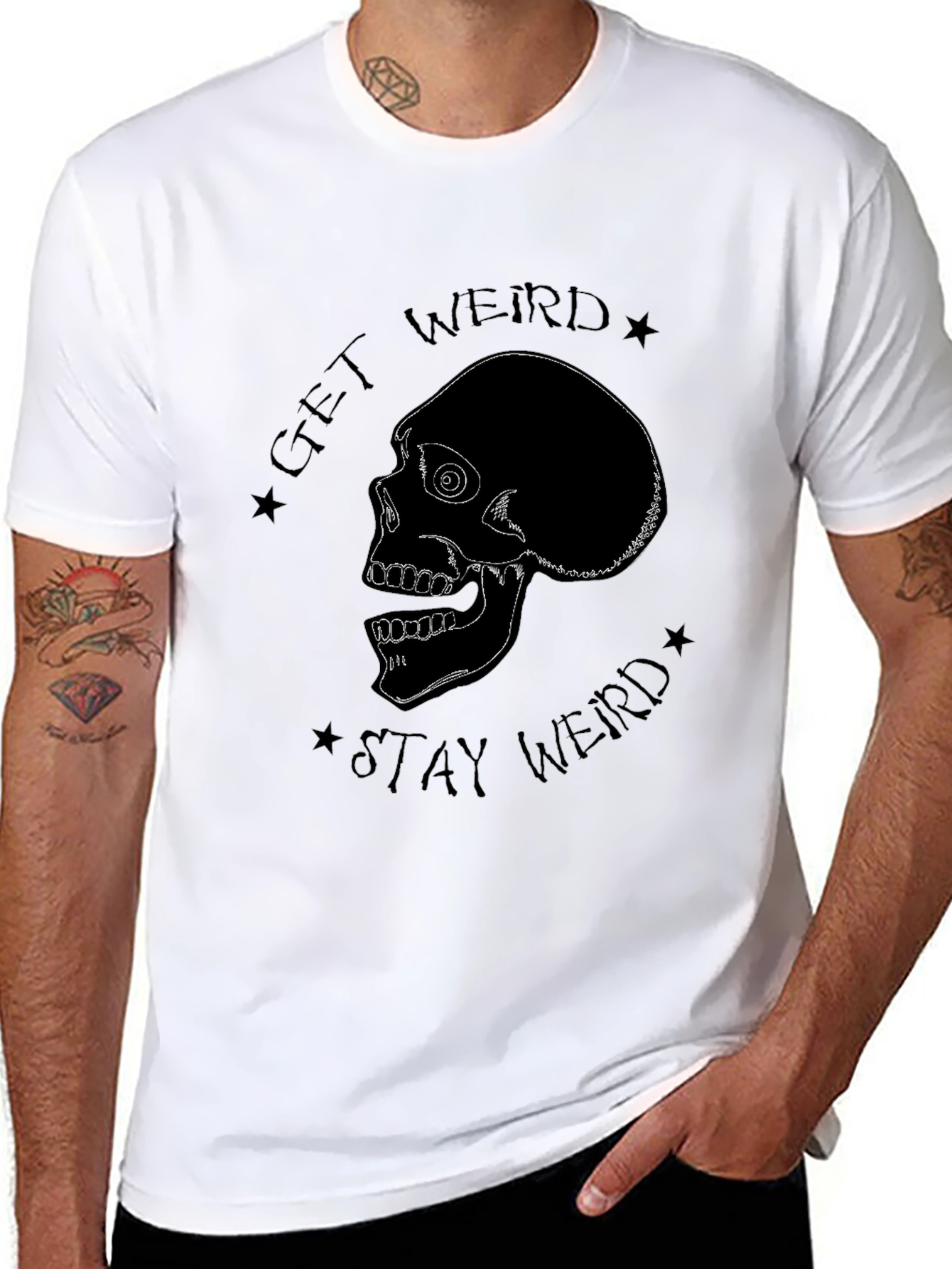 Get Weird Skull Graphic Black T-Shirt